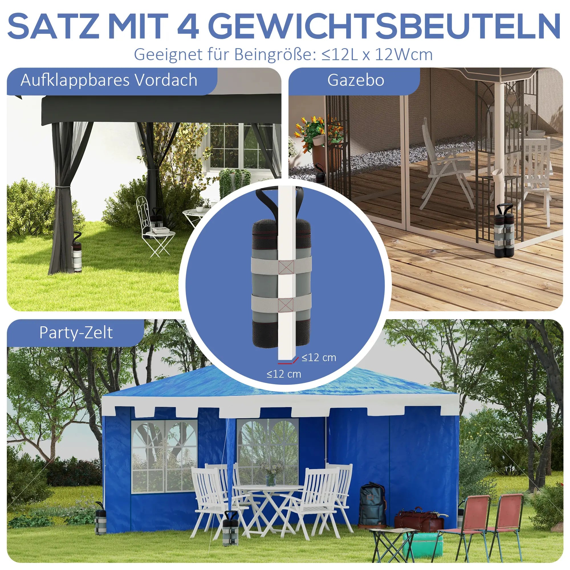 Pavillon Sandsäcke 4er Set, mit Griff, Grau/Schwarz