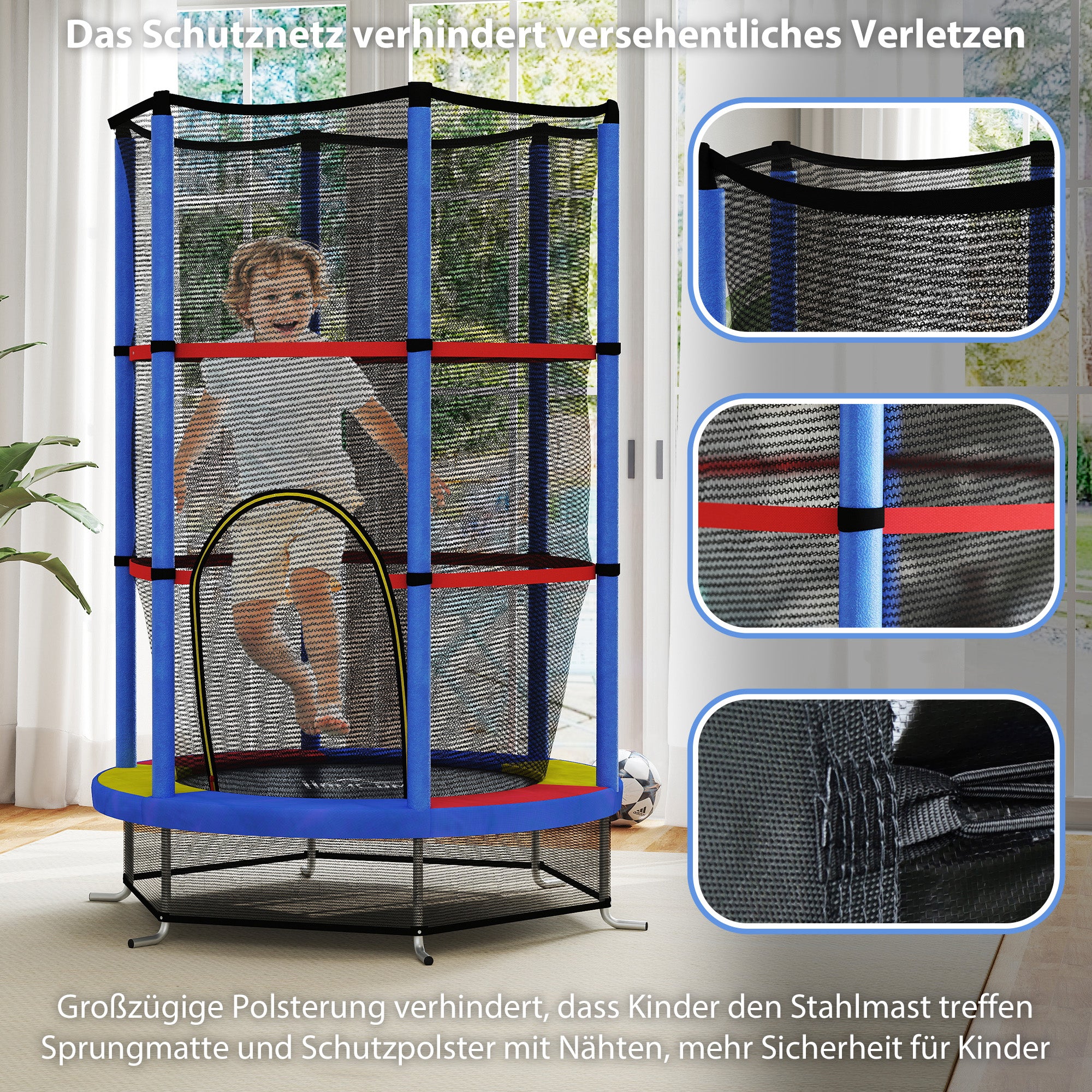 HOMCOM Kindertrampolin, Sicherheitsnetz, Gummifederung, bis 45 kg, Stahlgestell, Ø140x160cm, Bunt