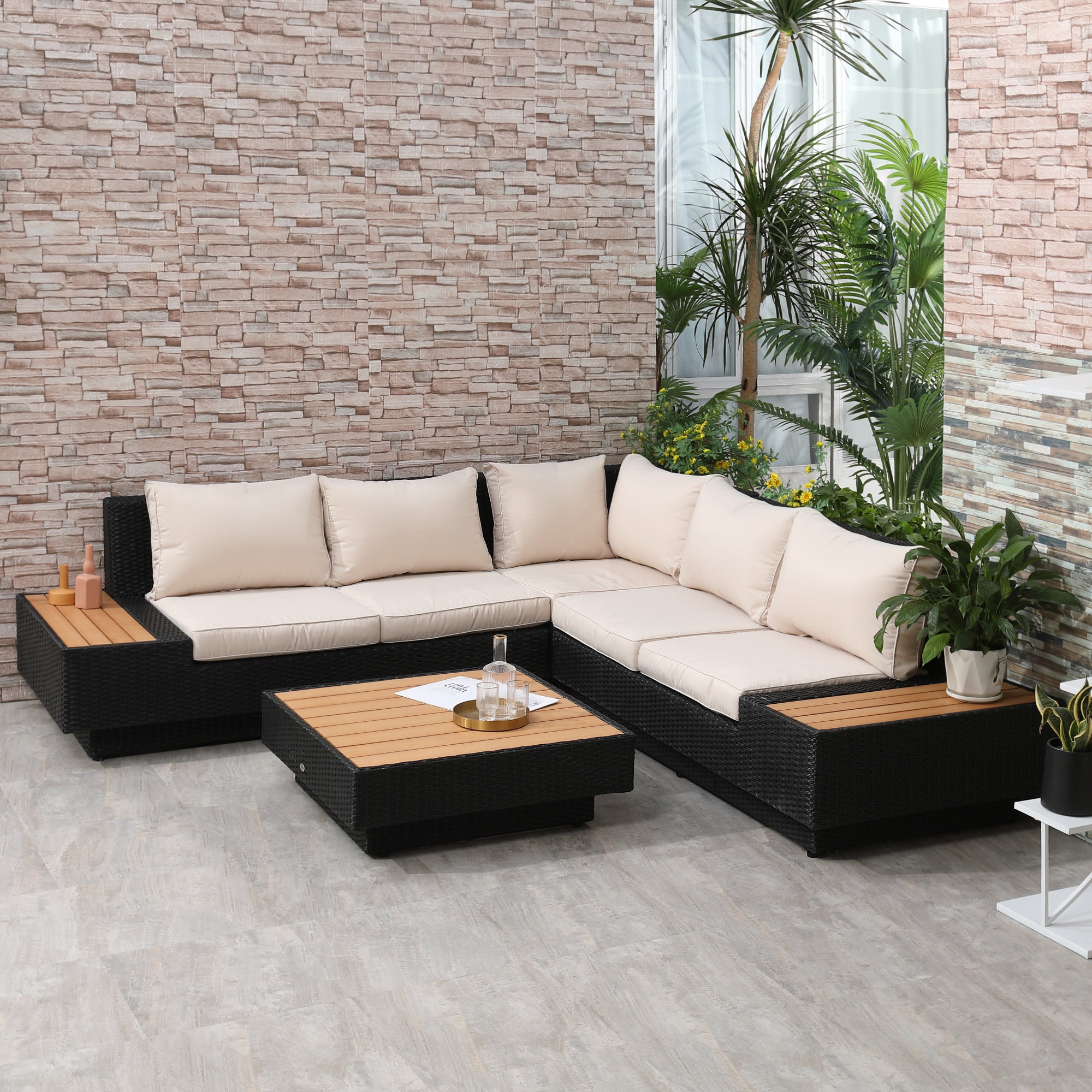Outsunny Gartenmöbelset 4-teilig wetterfest mit Ablage Polyrattan