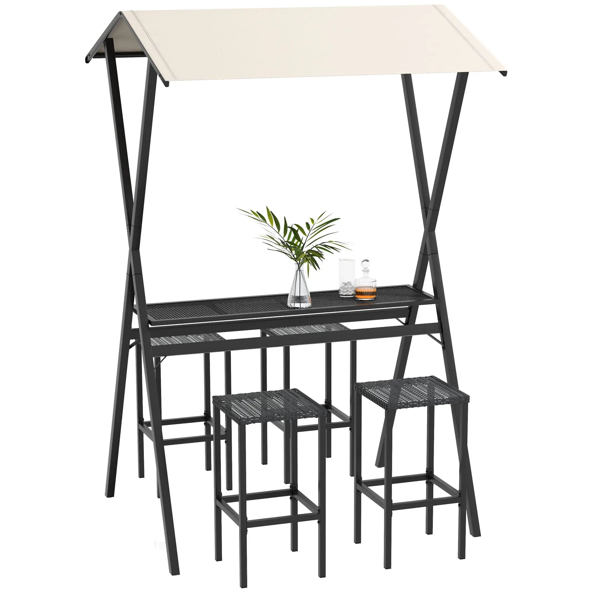 Outsunny Gartenbar-Set mit Dach & 4 Barhockern