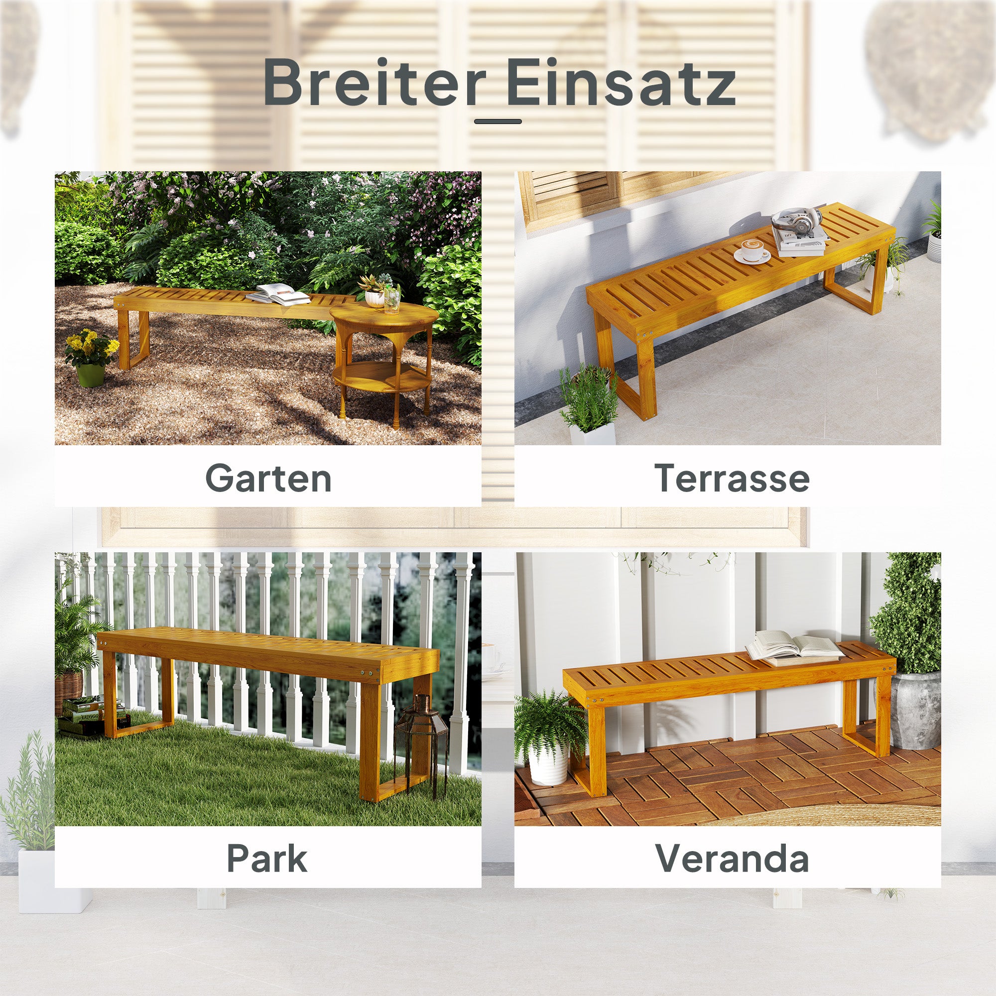 Outsunny 2-Sitzer-Bank, Gartenbank aus Kiefernholz mit Latten-Sitz, Rustikale Außenbank für Garten, Veranda, Terrasse, Teak