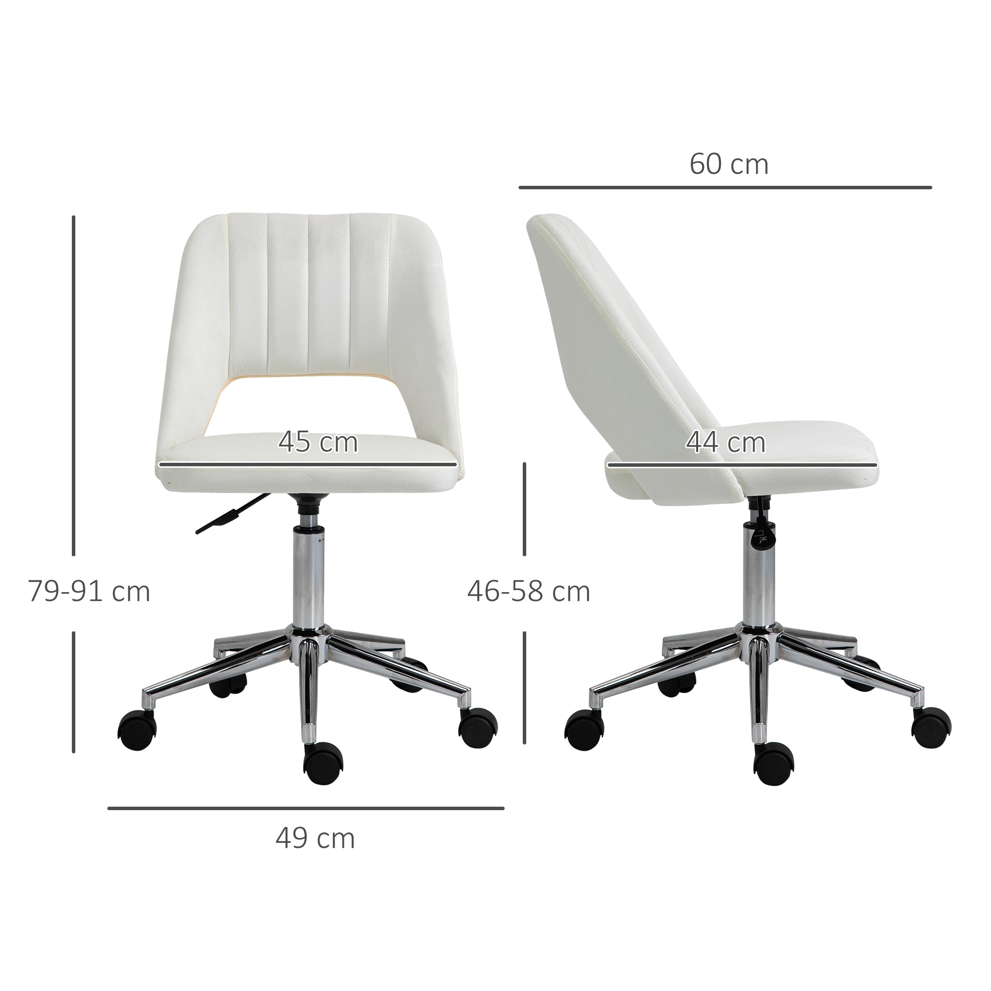 Vinsetto Höhenverstellbarer Schreibtischstuhl mit Rollen, 360° drehbar, Jakobsmuschel-Form, Schaumstoff, 49 x 60 x 79-91 cm, Cremeweiß