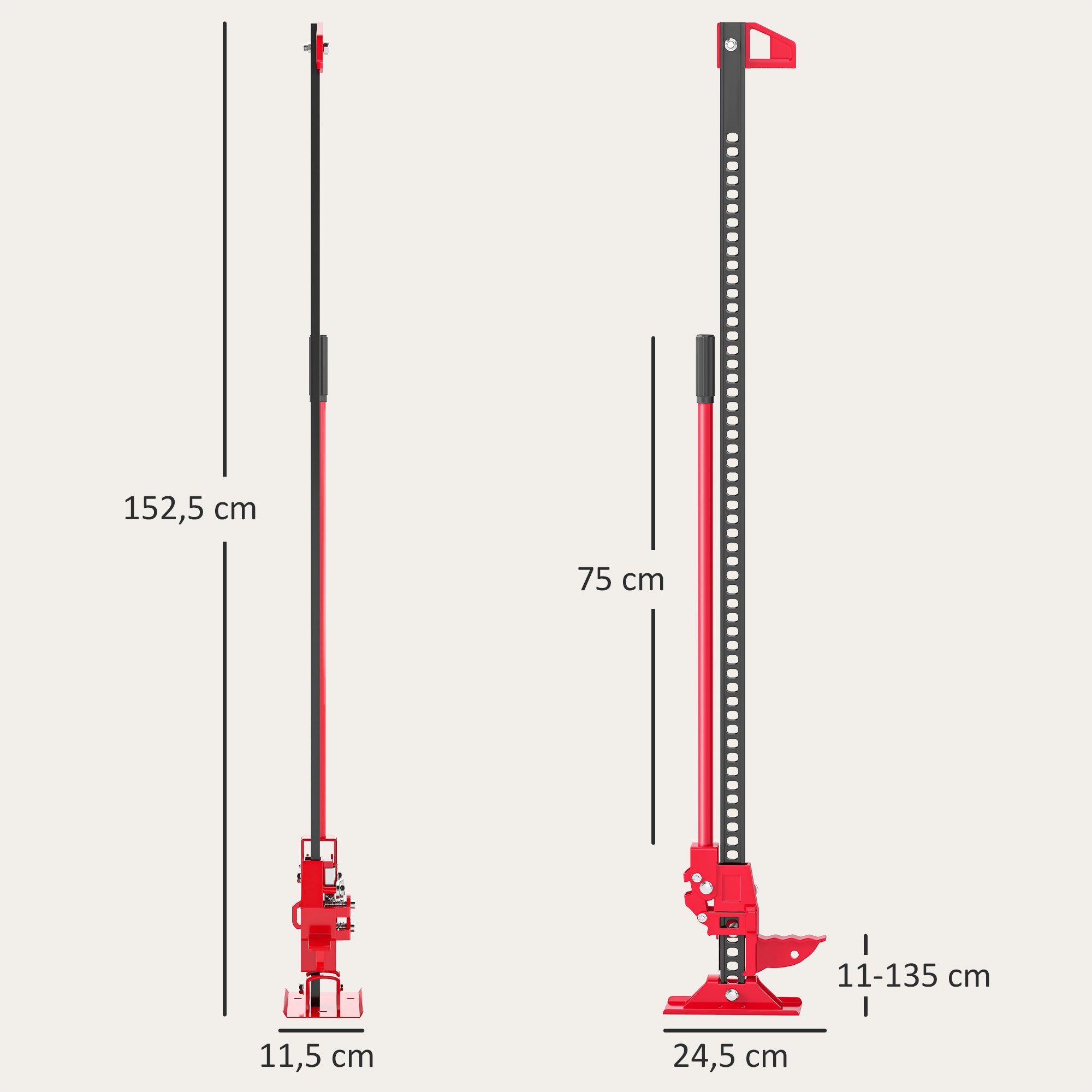 HOMCOM Farm Jack Wagenheber 135 cm 3000 kg Tragkraft Offroad Stockwinde aus Stahl Rot+Schwarz