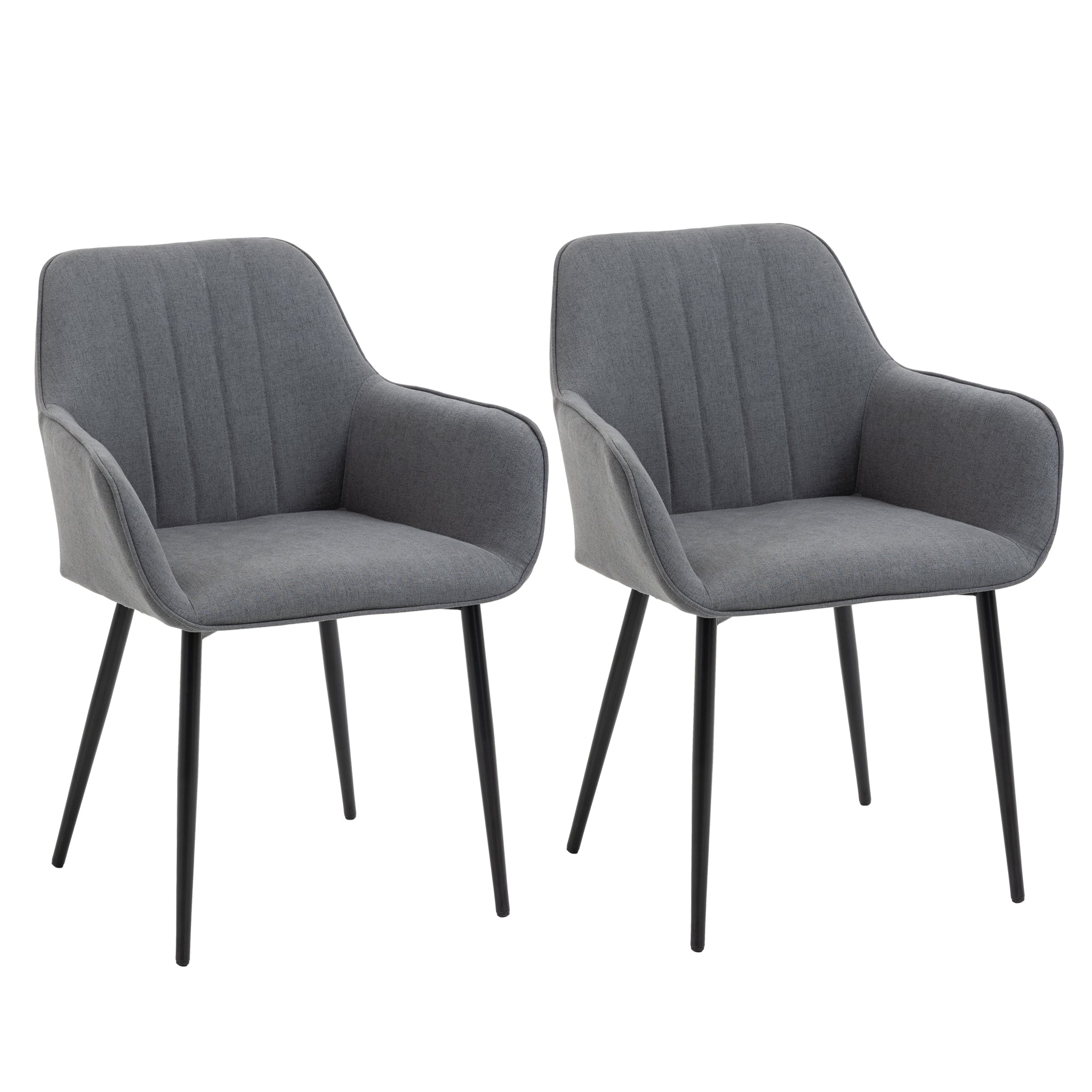 HOMCOM 2er Set Esszimmerstühle Essstühle Polsterstuhl mit atmungsaktivem Leinenbezug Wohnzimmerstuhl Sessel Küchenstuhl mit Rückenlehne Armlehne Leinen Dunkelgrau 59,5 x 56,5 x 81 cm