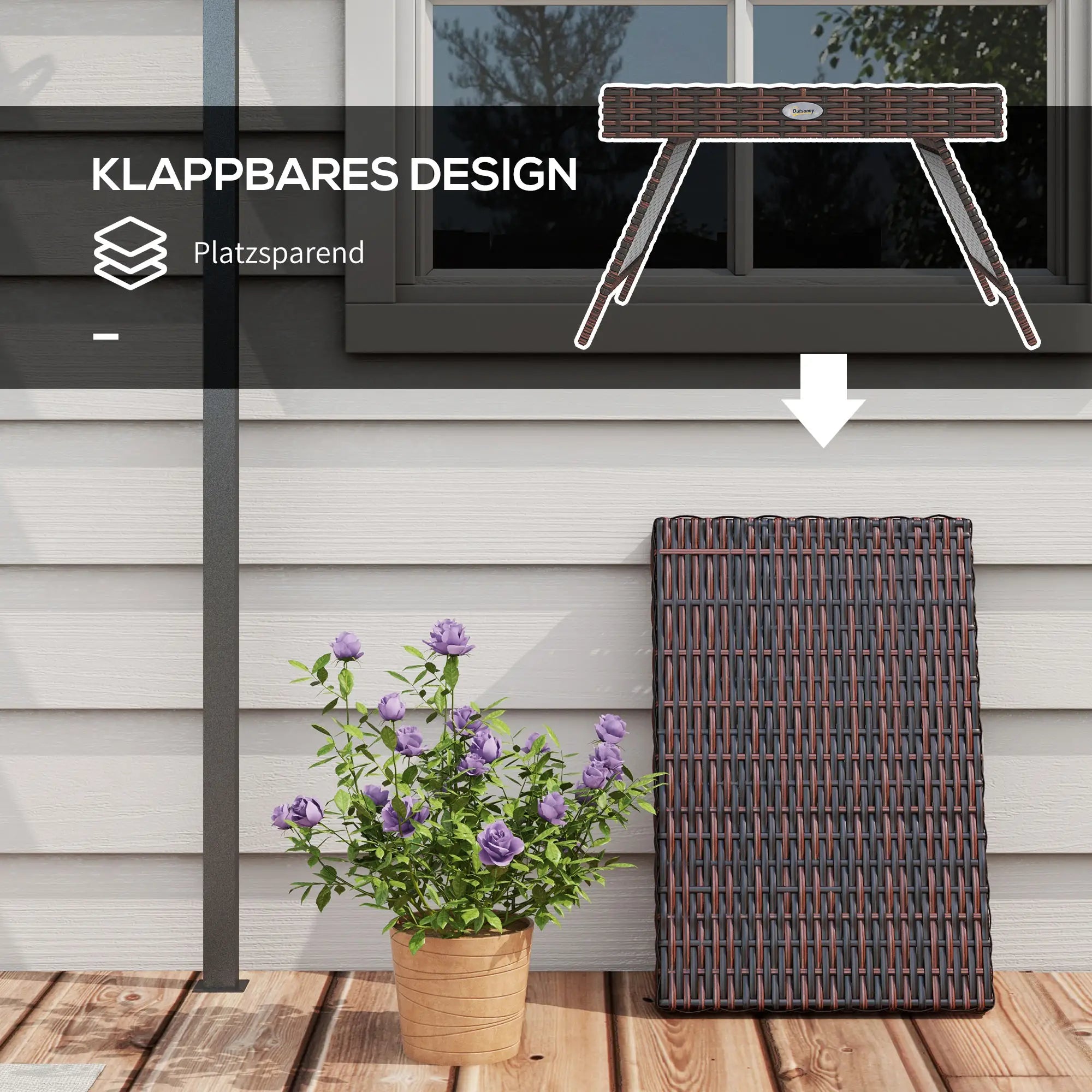 Wetterfester Rattan-Klapptisch 60x41?cm, Braun