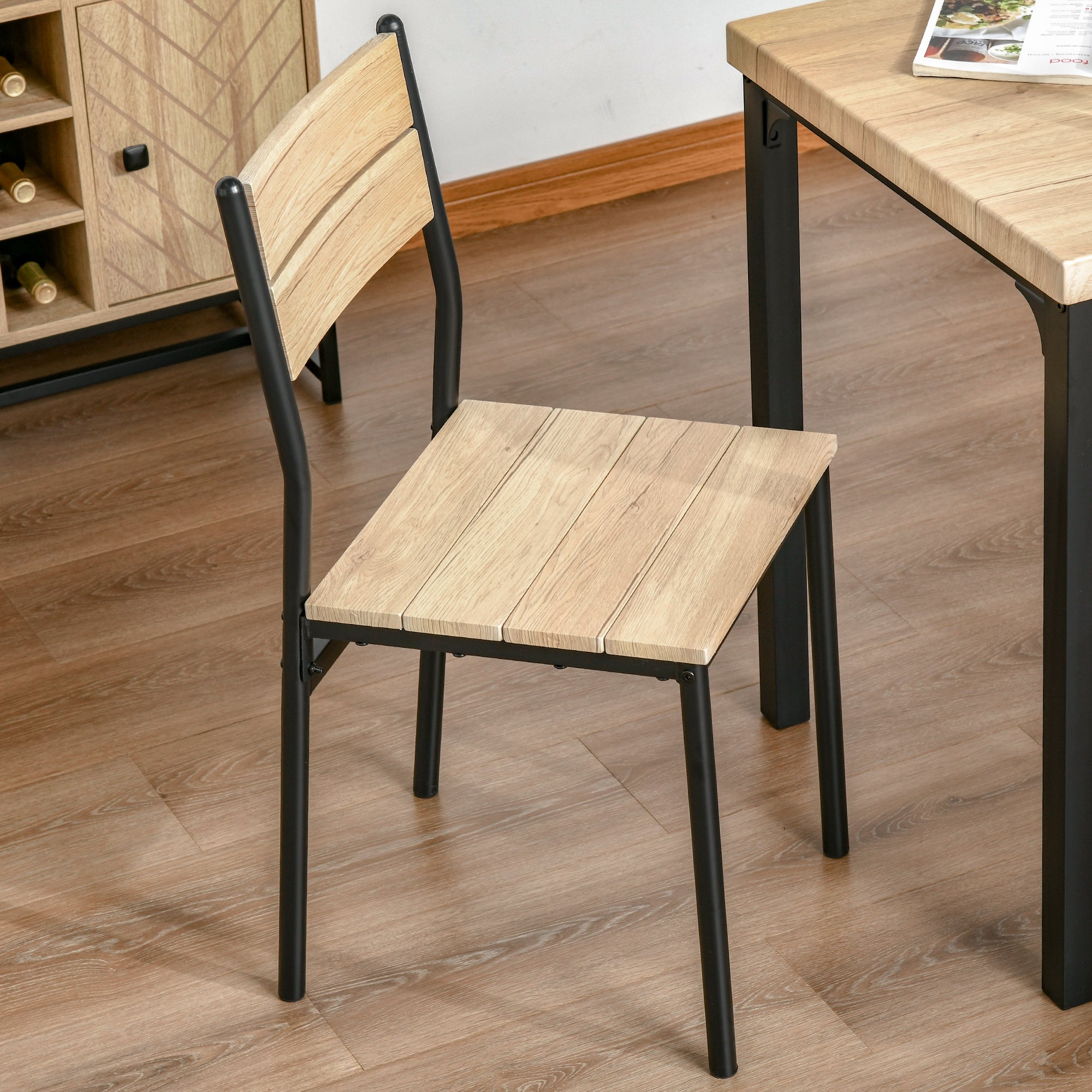 HOMCOM 3-teilige Esstisch Küchentisch mit Stühlen Set Naturholzmaserung + Schwarz mit 1 Tisch + 2 Stühlen