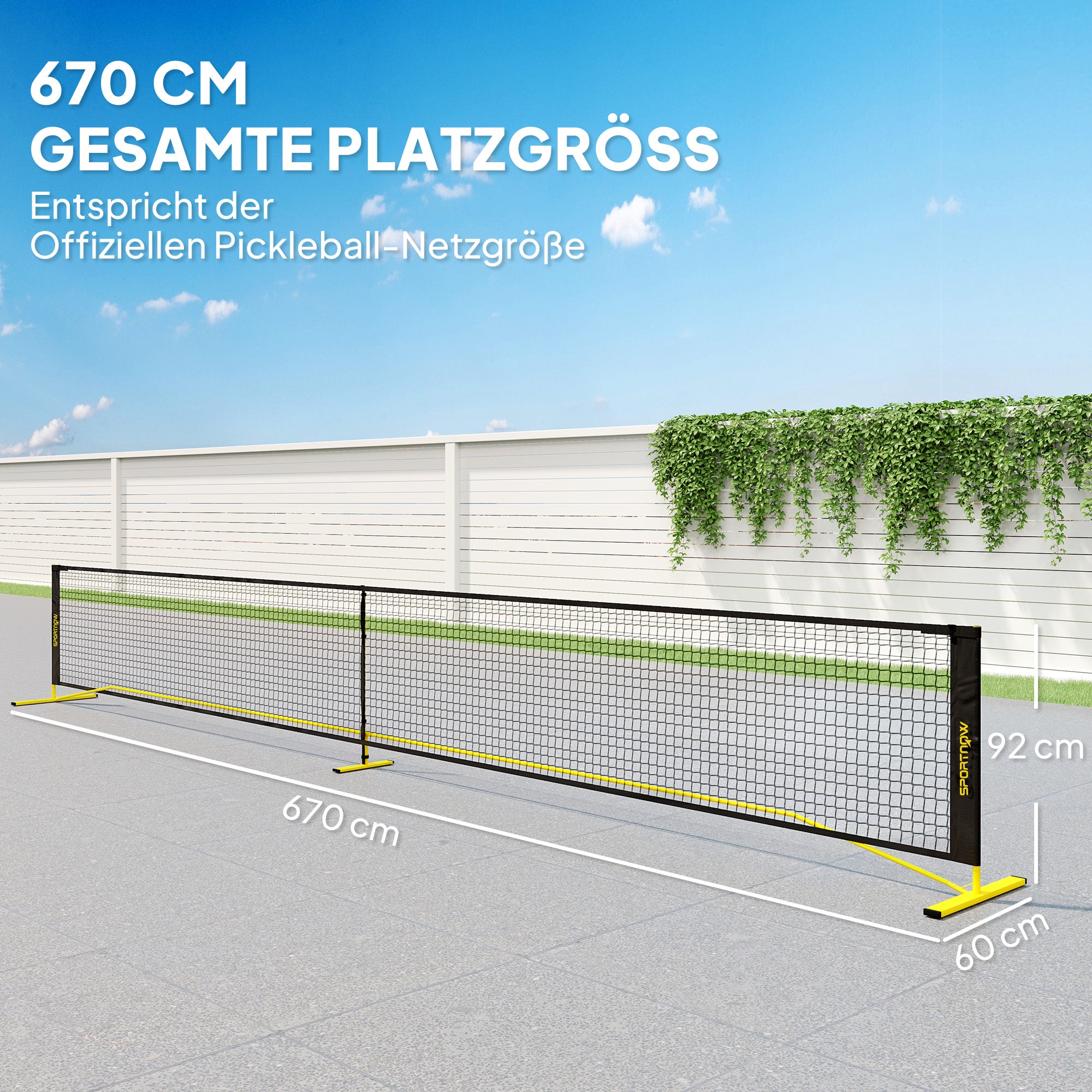 SPORTNOW Pickleball-Netz, tragbar, Metallgestell, Stoffnetz, mit Tragetasche, Gelb