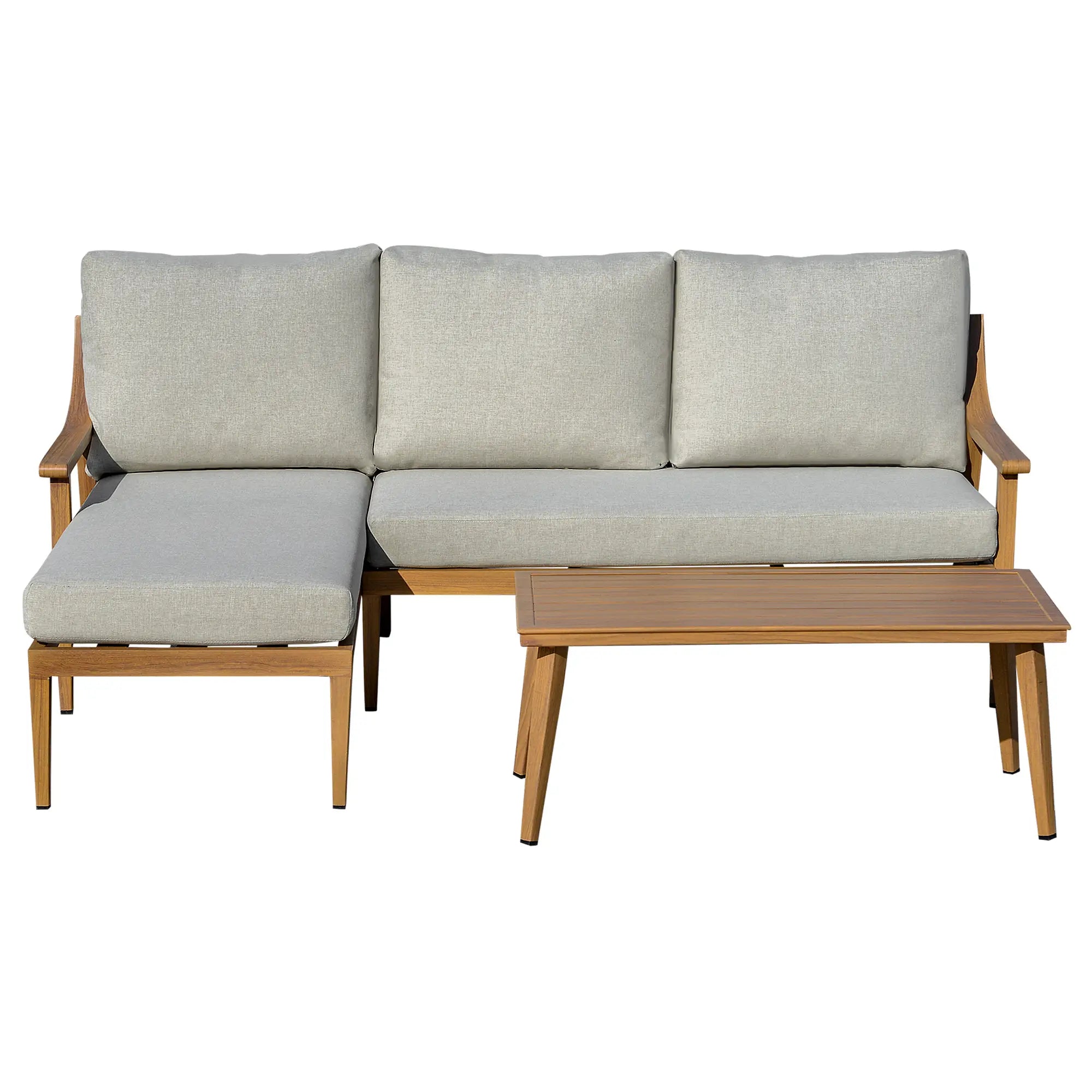 Outsunny Gartenmöbelset 3-tlg. mit Chaiselongue Outdoor Aluminium Naturholz