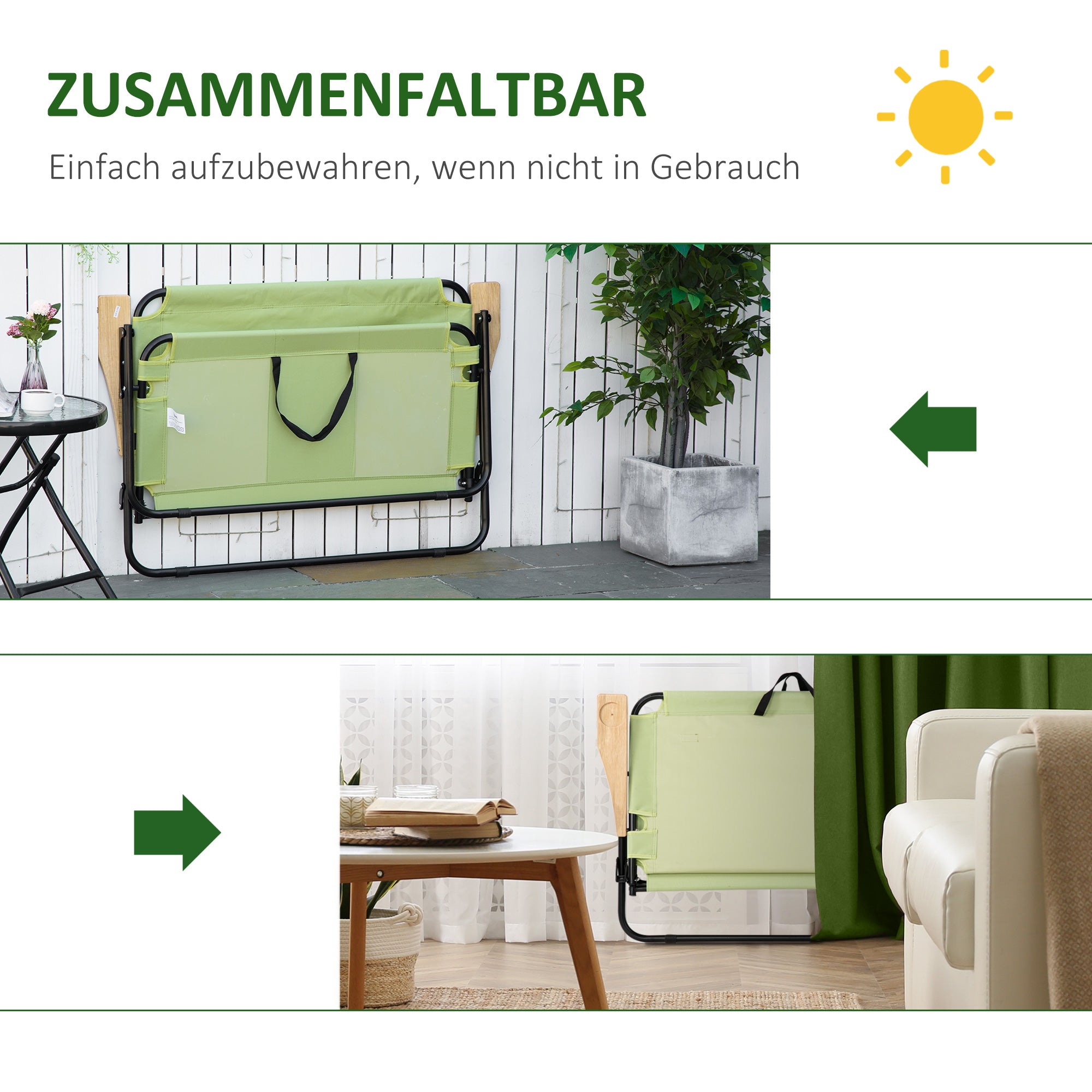 Outsunny 2-Sitzer Campingstuhl, klappbar, mit Getränkehalter, 141 x 67 x 80 cm, Grün