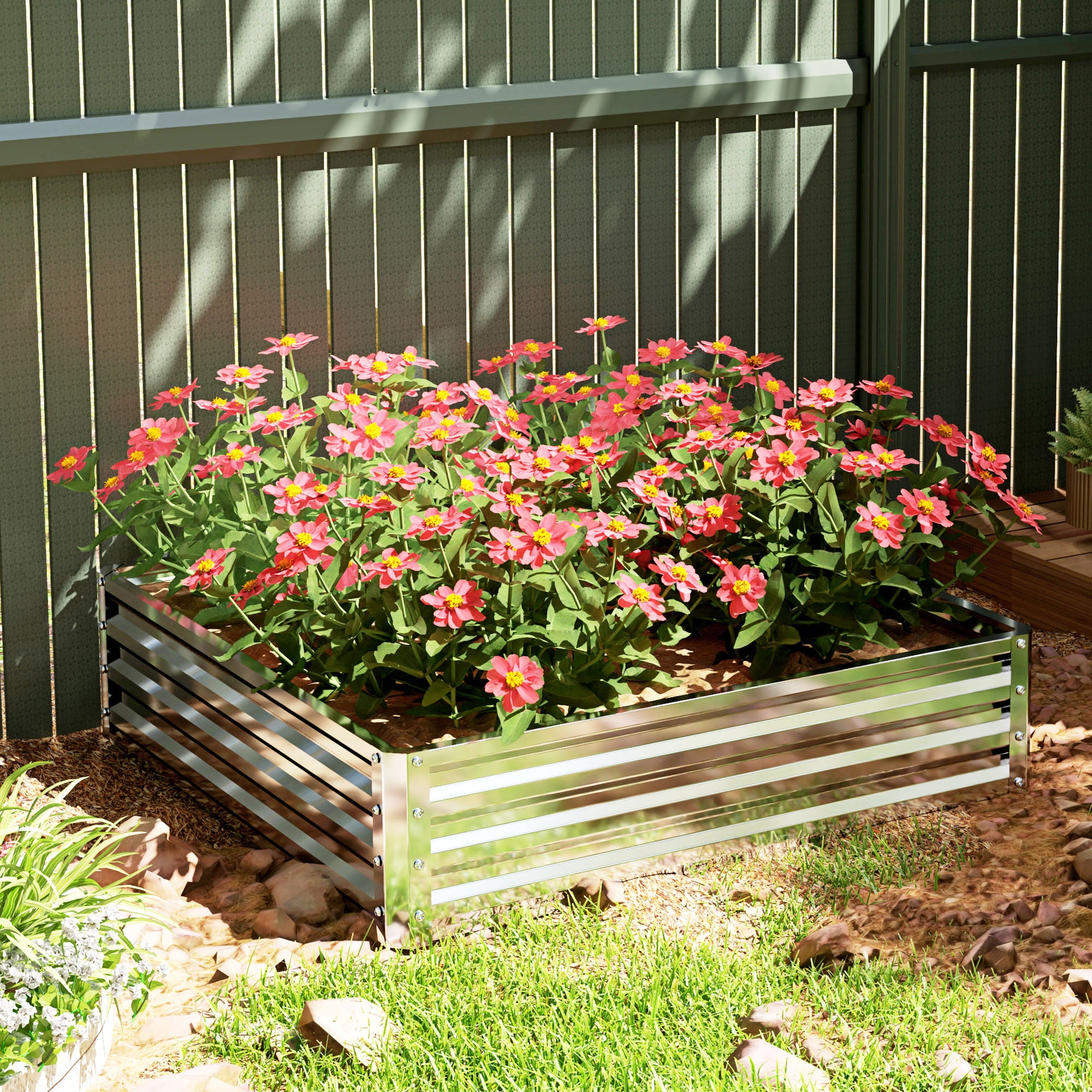 Outsunny Gartenbeet, Pflanzkasten mit Stahlgehäuse, Silber, 120 x 120 x 30 cm