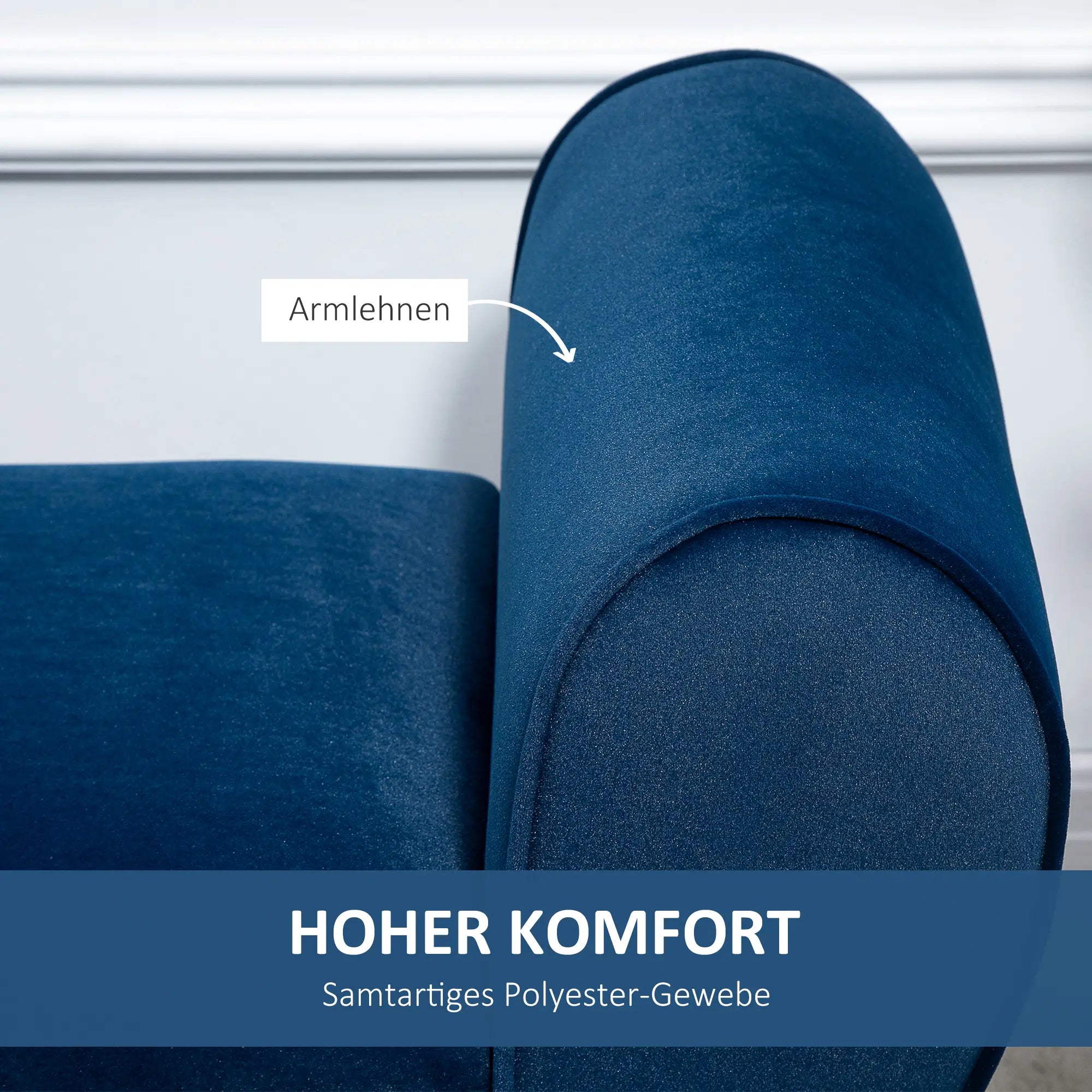 HOMCOM Polsterbank mit Stauraum und Armlehnen Samtoptik Blau
