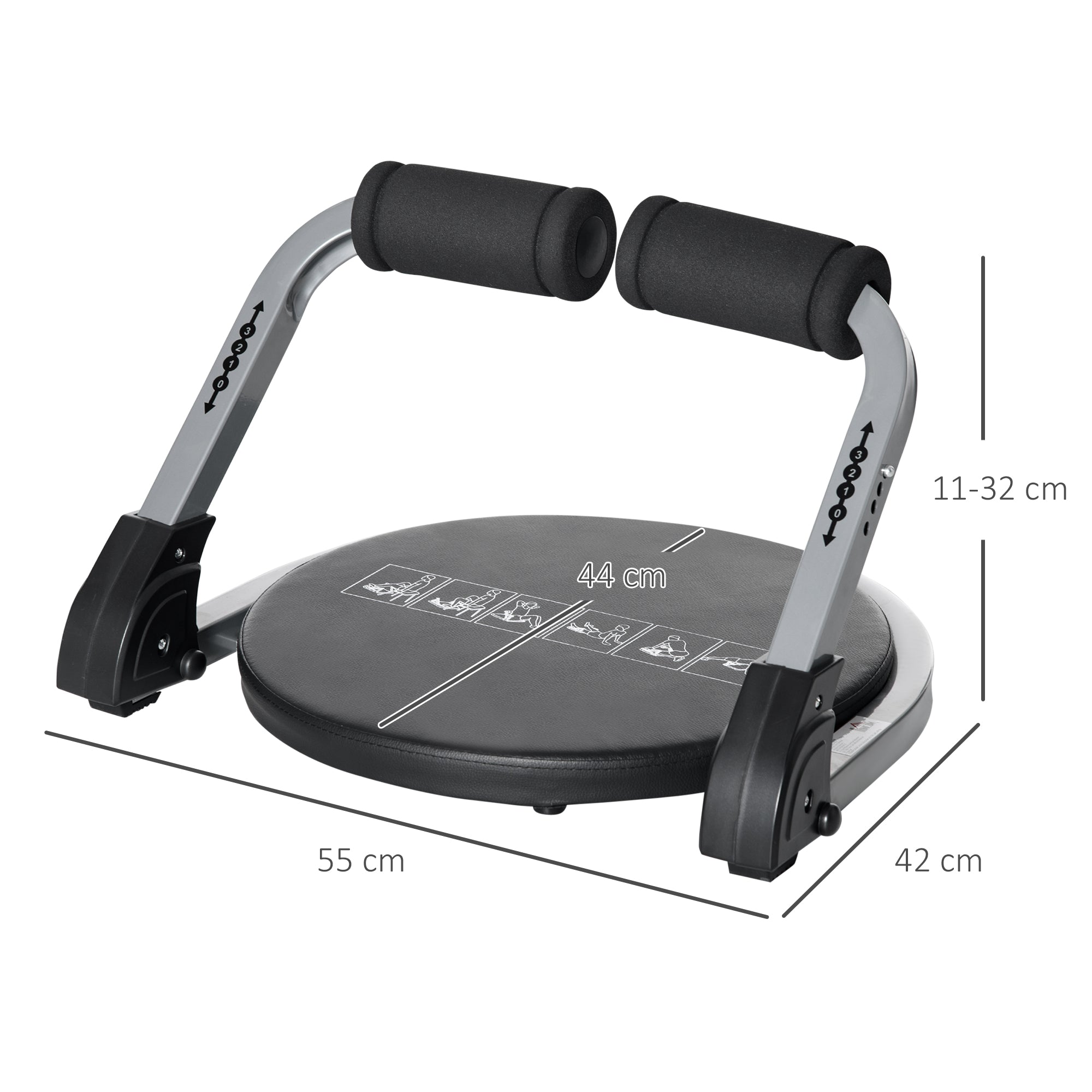 HOMCOM Bauchtrainer, multifunktional, 3 Widerstände, klappbar, leicht gebaut, Stahlrahmen, schwarz, 55 x 42 x 11-32cm