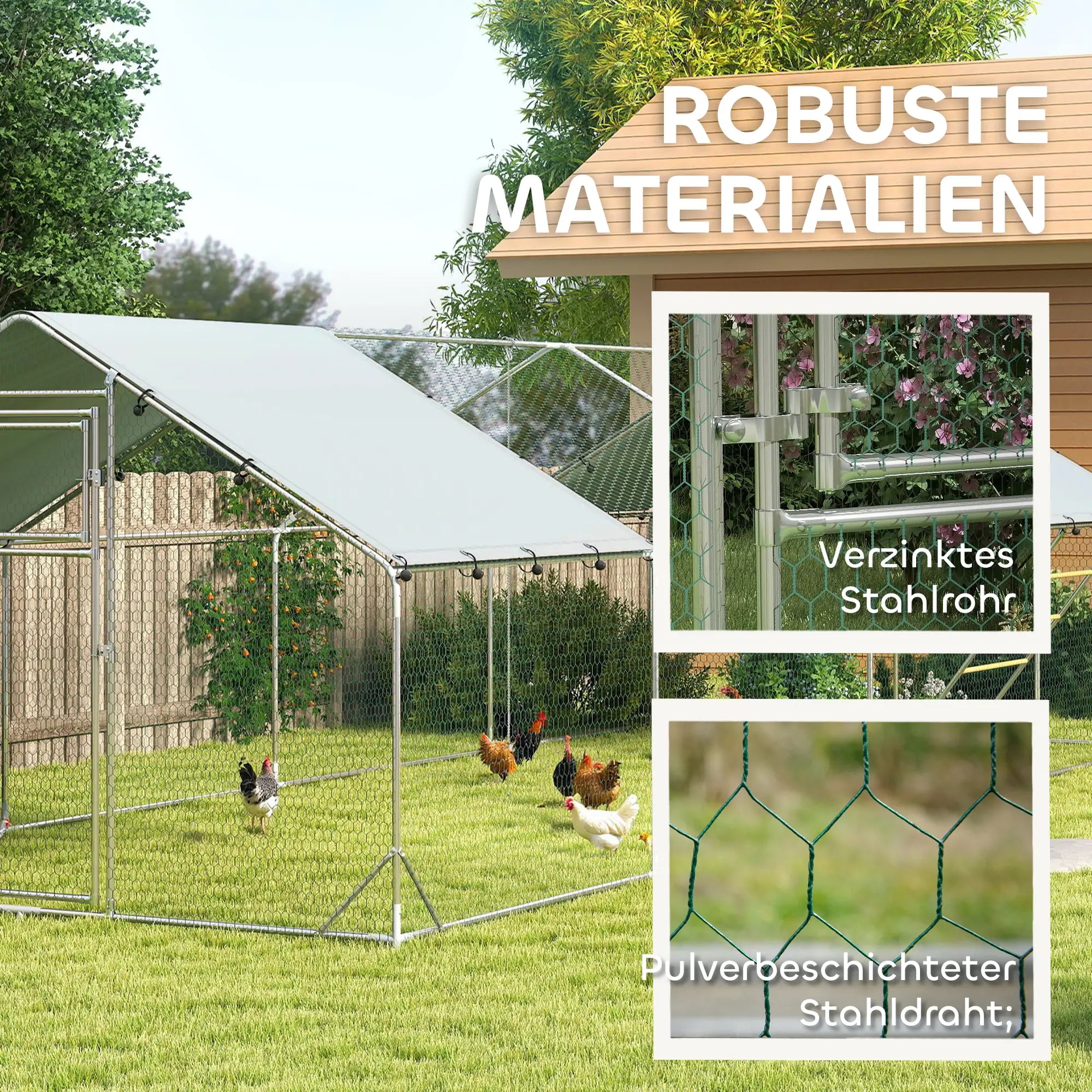PawHut Hühnerstall Freilaufgehege Outdoor für 24-30 Hühner UV-beständig