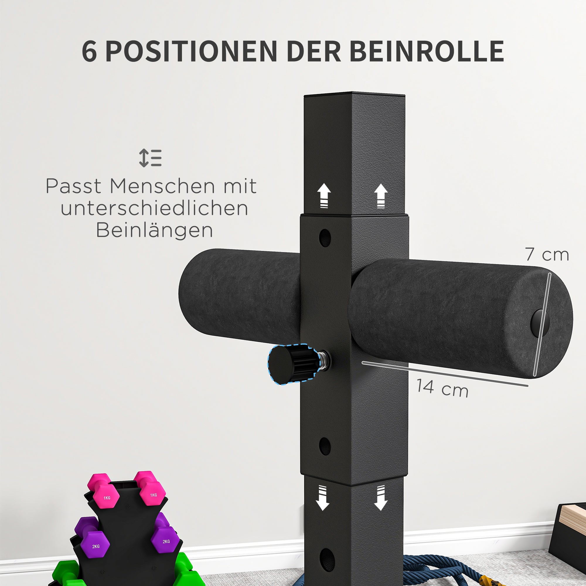 SPORTNOW Bauch- & Rückentrainer, Aktiviert Muskeln, 6 Beinrollenpositionen, Seitliche Griffe, Stahlrahmen