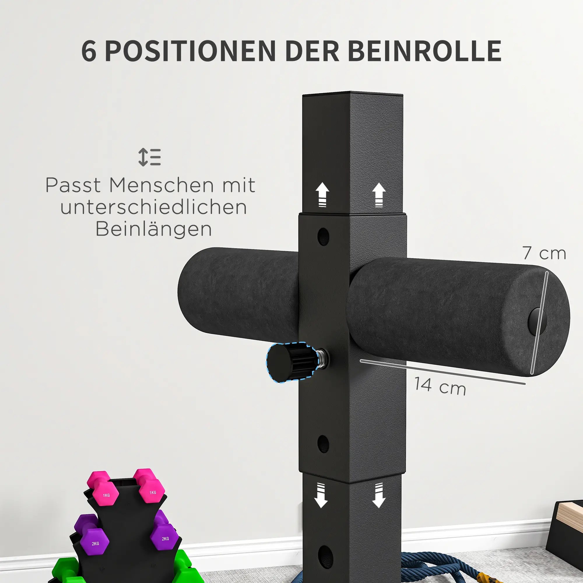 SPORTNOW Rückentrainer & Bauchtrainer – 6-fach verstellbar, Stahl, Schwarz