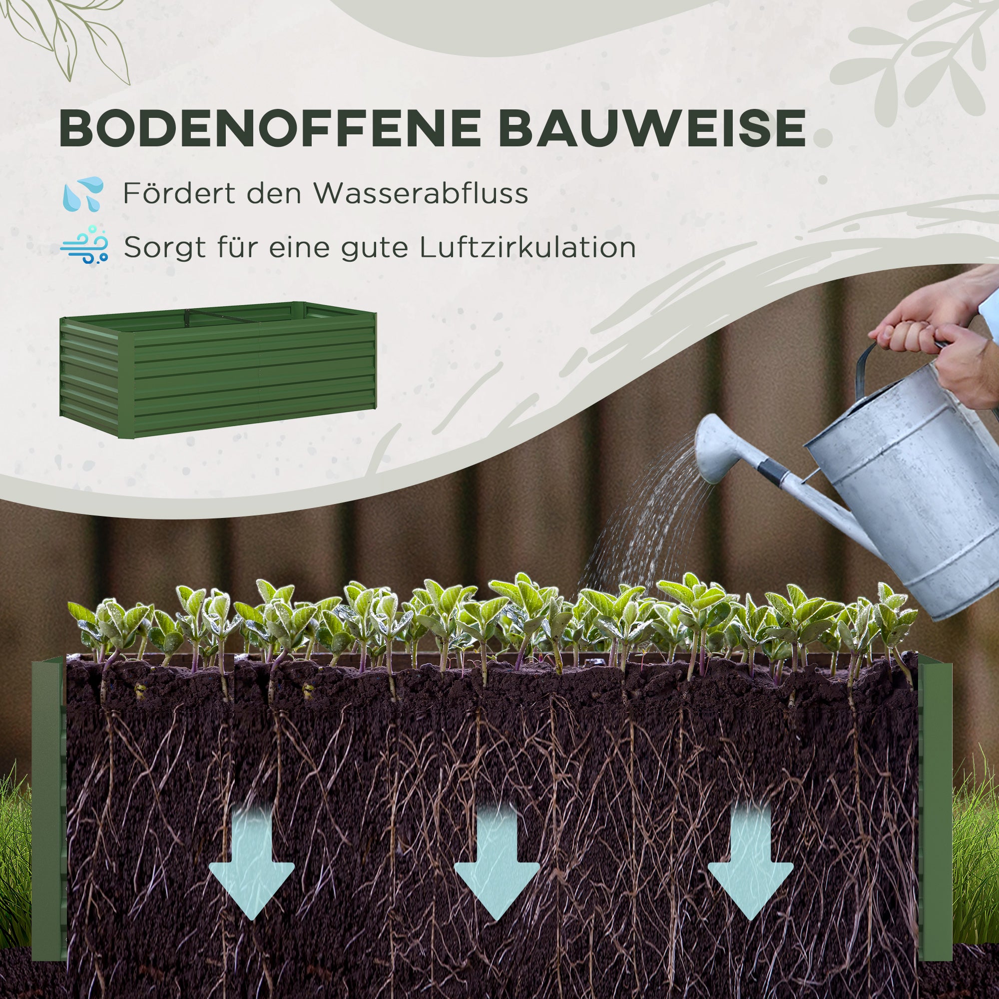 Outsunny Pflanzenkübel, Handliches Blumenbeet zum Anpflanzen, Hegen und Pflegen, Hochbeet, Stahl, Grün