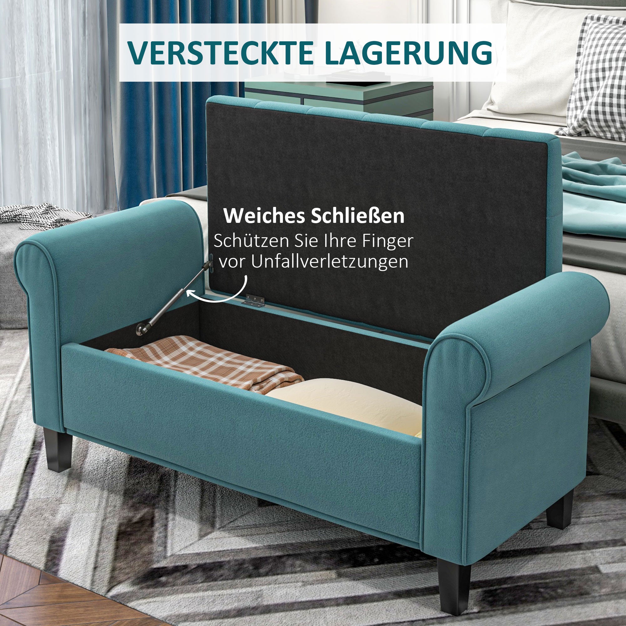 HOMCOM Sitzbank im Vintage-Design, Sitzbank mit Stauraum, Samtoptik, Grün