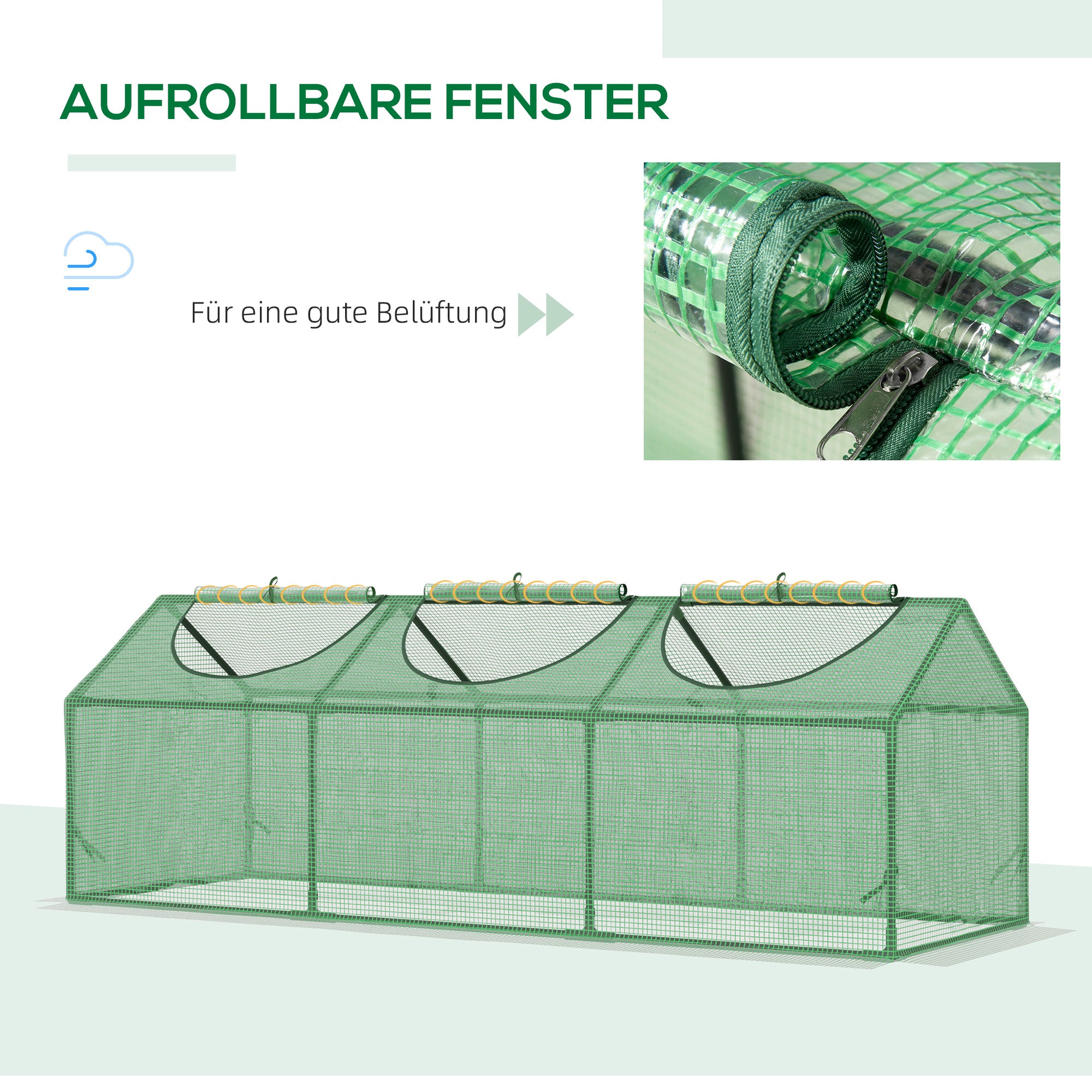 Outsunny Gewächshaus mit aufrollbaren Fenstern, wetterbeständig, 180 cm x 60 cm x 60 cm, Grün