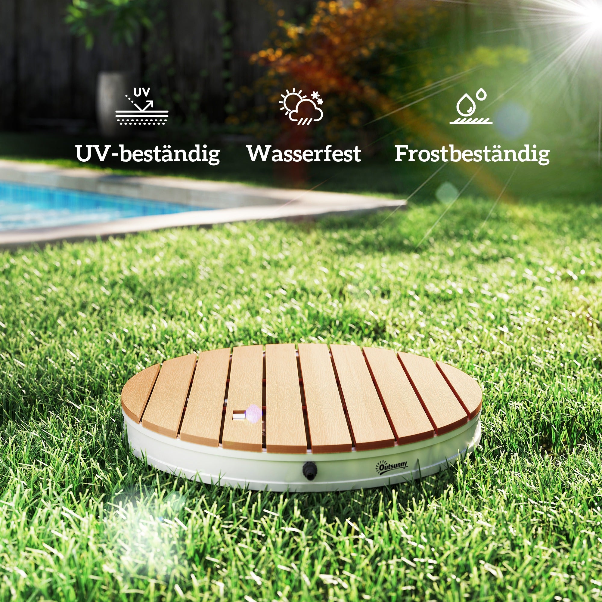 Outsunny Tragbares Außenduschen-Set mit anpassbarer Fontäne, Aluminiumbasis, UV- und Frost-resistent, Naturholzoptik