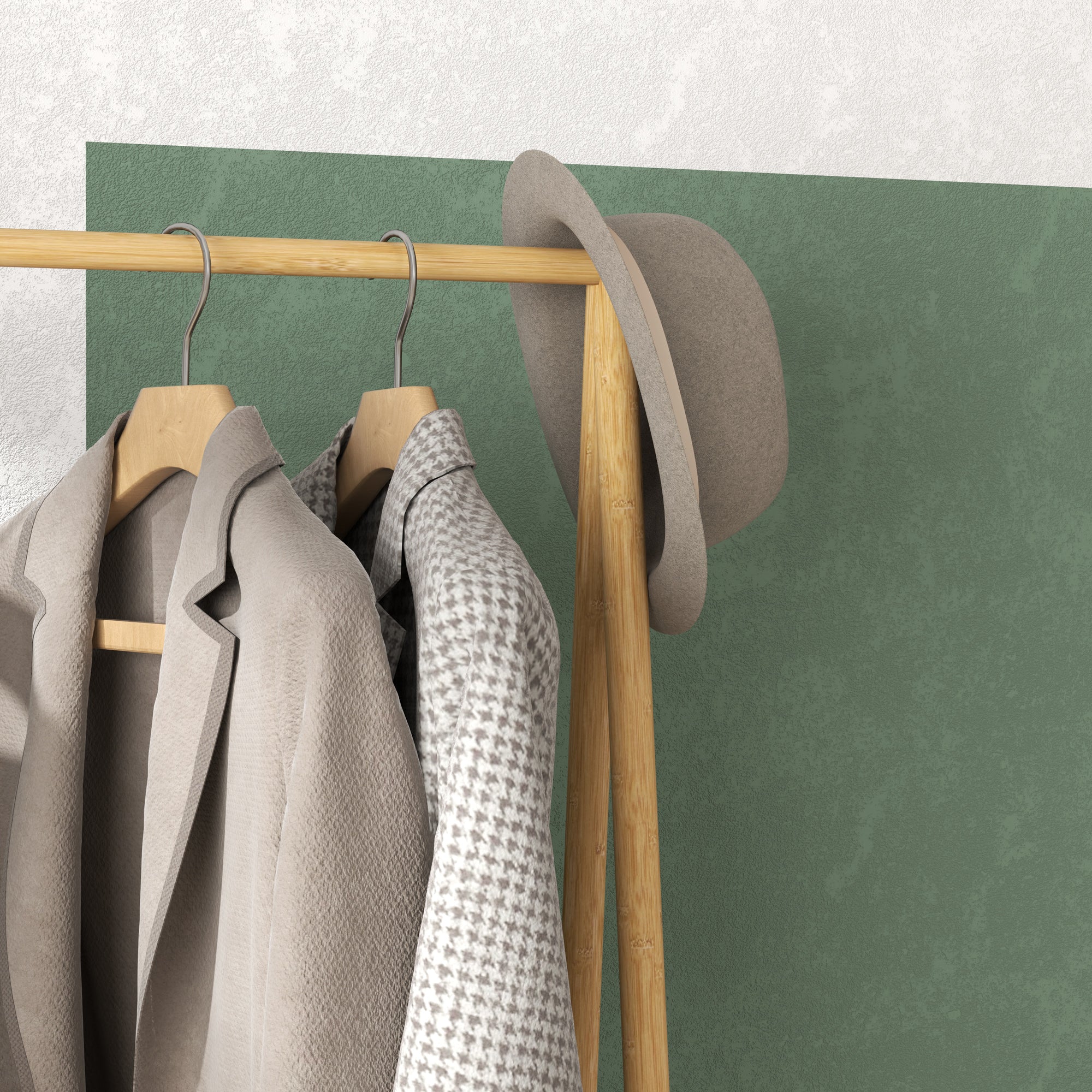 HOMCOM Bambus-Kleiderständer mit Schuhregal und Haken, freistehend, für Eingangsbereich, Schlafzimmer, Naturholz