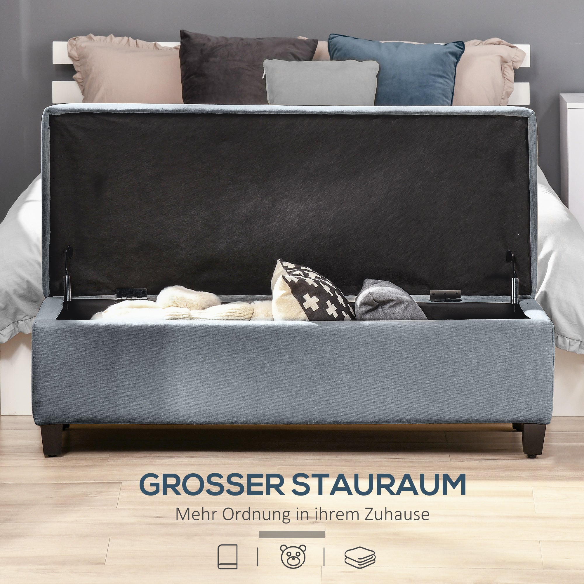 HOMCOM Sitzbank mit Stauraum, Ottomane, Flurbank, Knopfheftung,125,1 cm x 48,9 cm x 41,3 cm, Grau