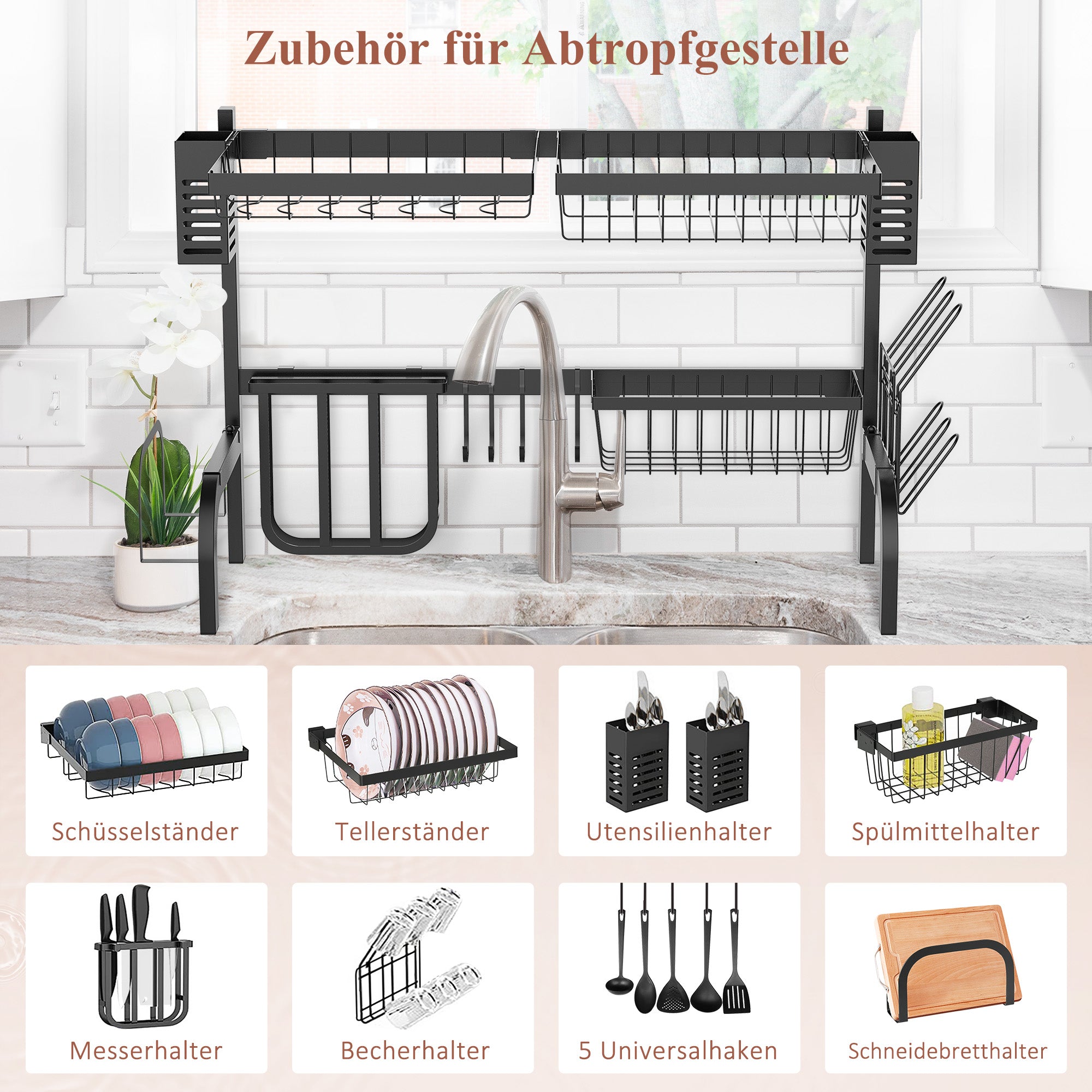 HOMCOM Geschirrkorb, Modularer Geschirrhalter aus Metall, bis zu 26 kg belastbar, Schwarz