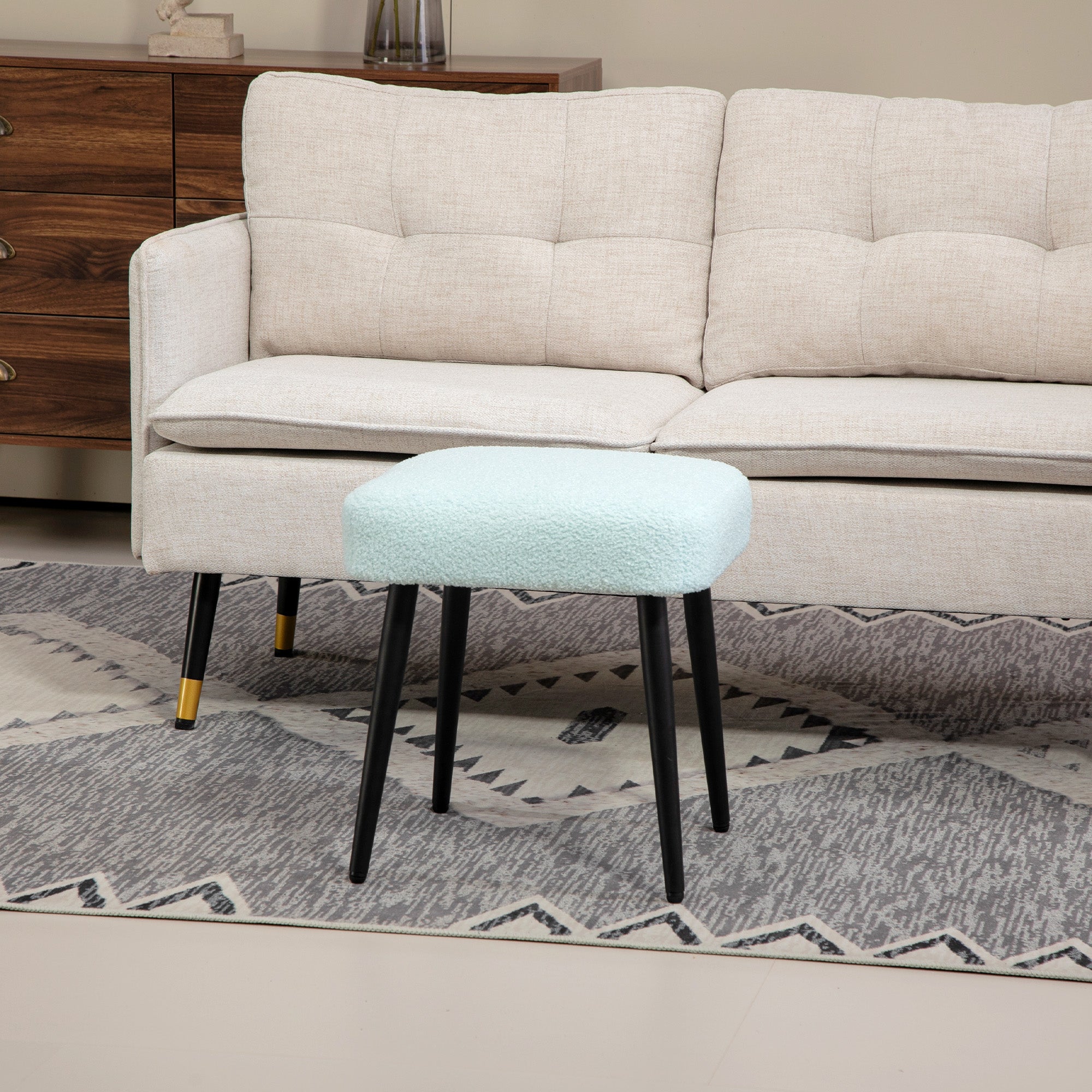 HOMCOM Hocker, Fußstütze, gepolsterter Sitz, Kaschmir-Optik, Stahlbeine, 42 x 42 x 47 cm, Hellblau
