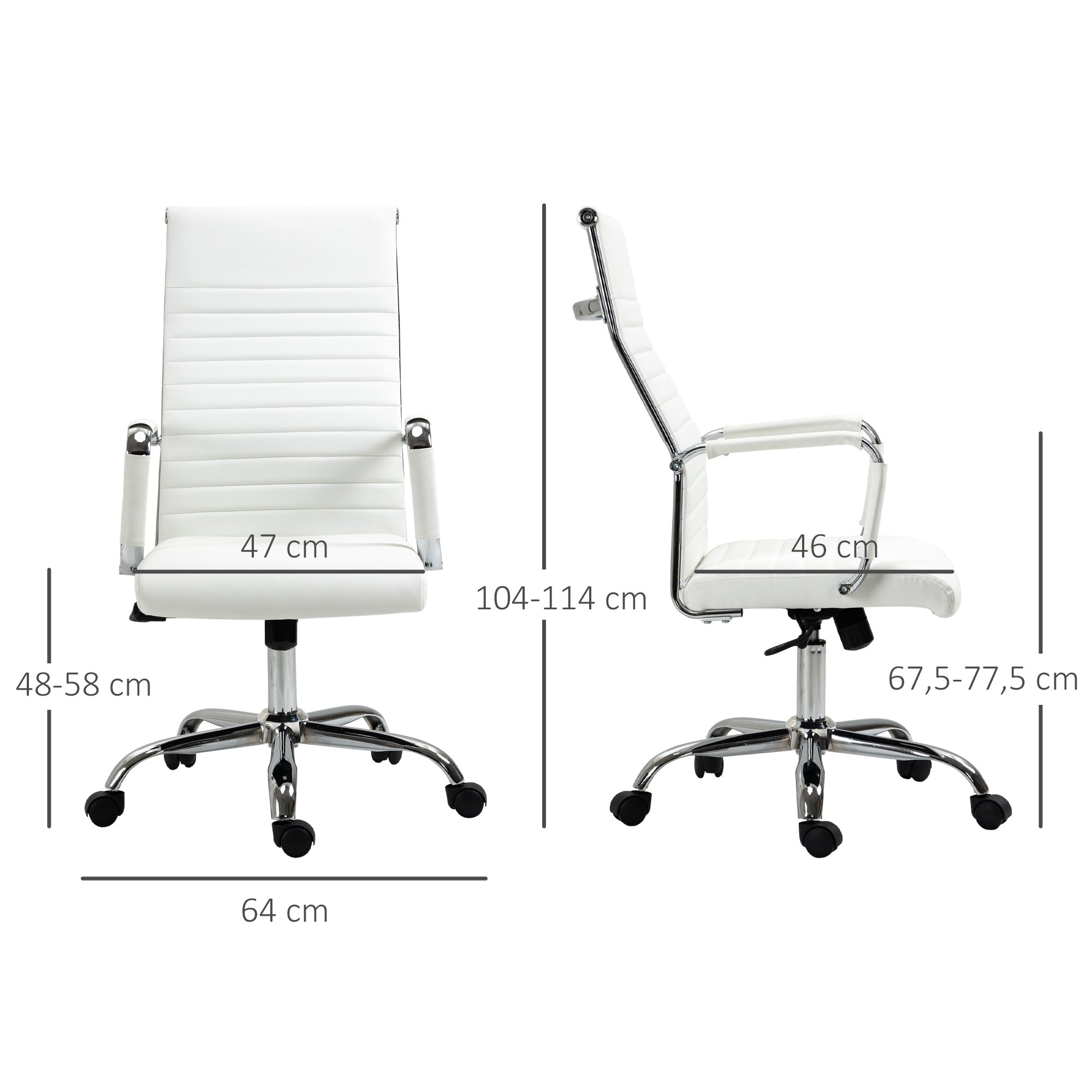Vinsetto Bürostuhl ergonomischer Schreibtischstuhl mit Wippfunktion Chefsessel höhenverstellbarer Drehstuhl gepolstert Kunstleder Schaumstoff Weiß 54 x 62 x 104-114 cm