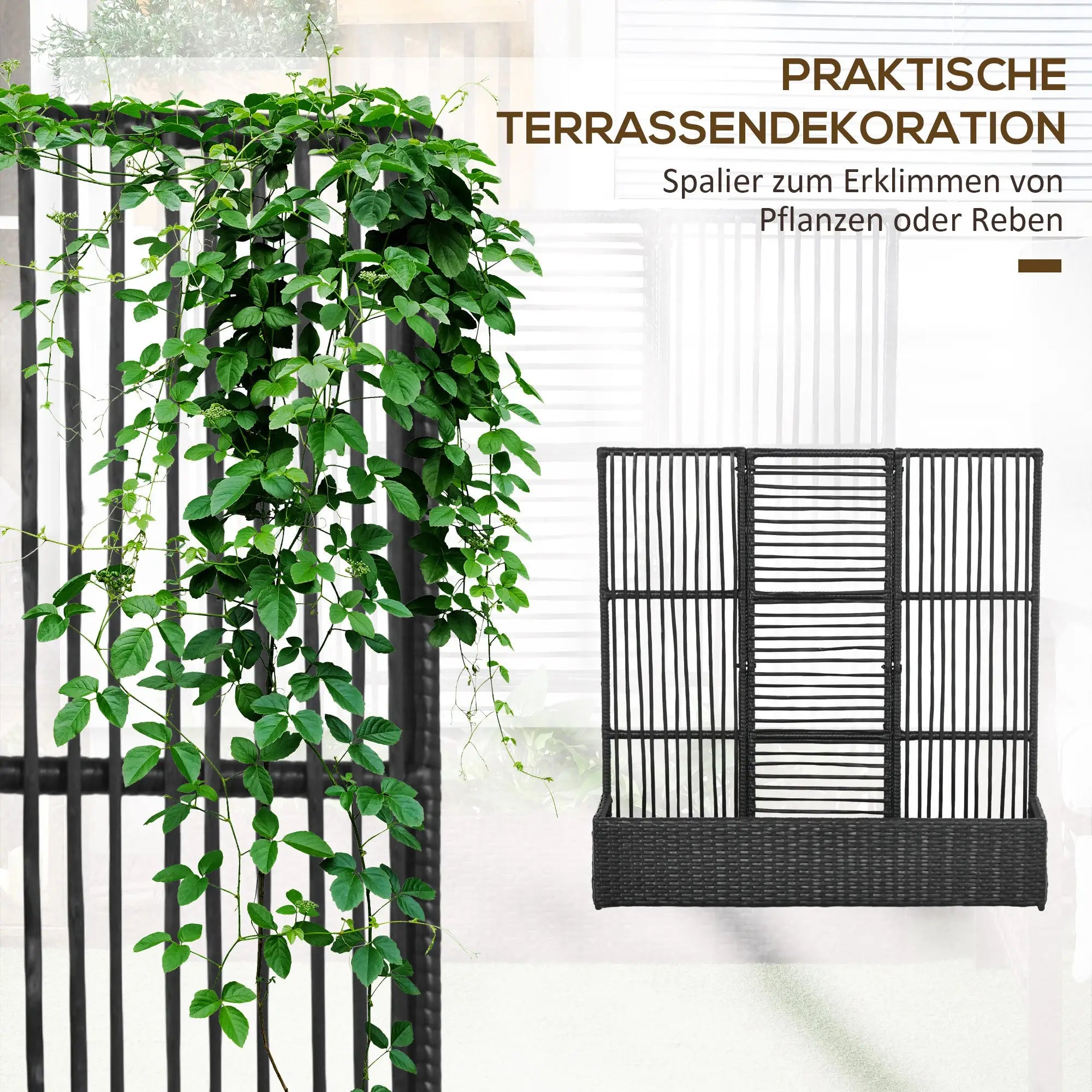 Outsunny Blumenkasten mit Spalier, wetterfest, Polyrattan, 103 x 103 x 29 cm, Schwarz