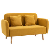 HOMCOM 2 Sitzer Sofa, Couch mit 2 Wurfkissen, gepolsterter Doppelsofa, Polstersofa mit Samtopik, Armlehne, Loveseat für Wohnzimmer, Schlafzimmer, 130 x 70 x 80 cm, Gelb