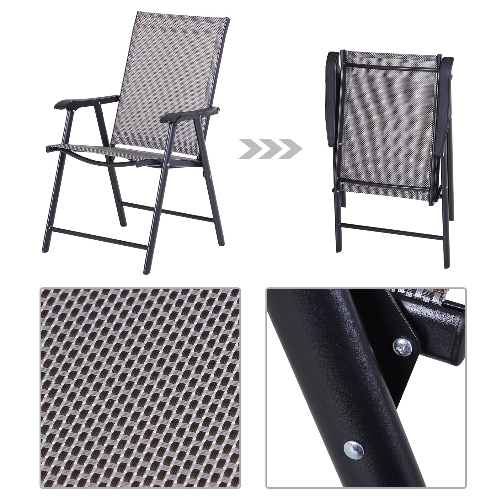 Outsunny Klappstuhl mit Armlehne 2er Set Campingstuhl Angelstuhl Metall Grau 58 x 64 x 94 cm