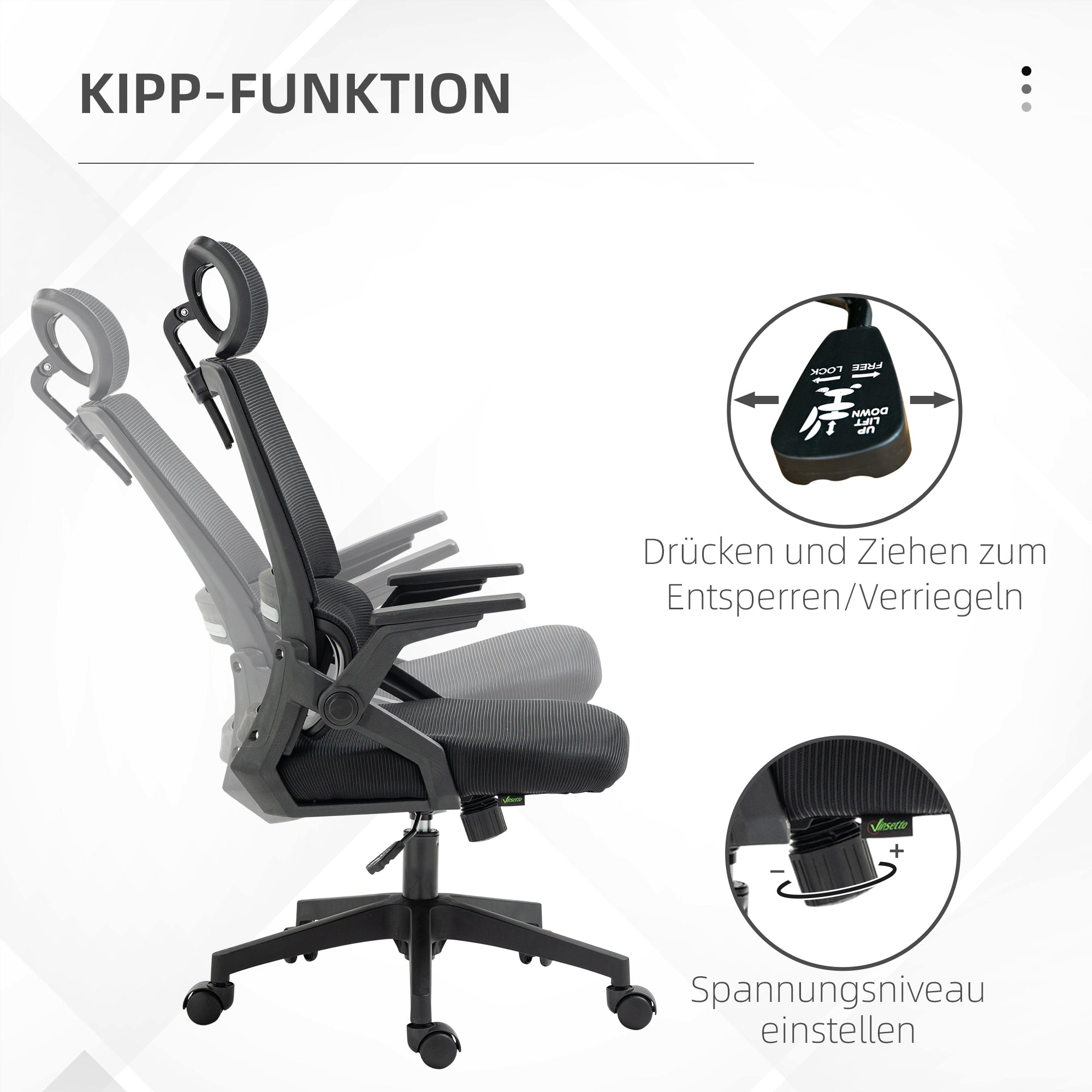 Vinsetto Bürostuhl Schreibtischstuhl Office-Stuhl, höhenverstellbar, 1 Kopfstütze, 60 x 61 x 121,5 cm. Schwarz