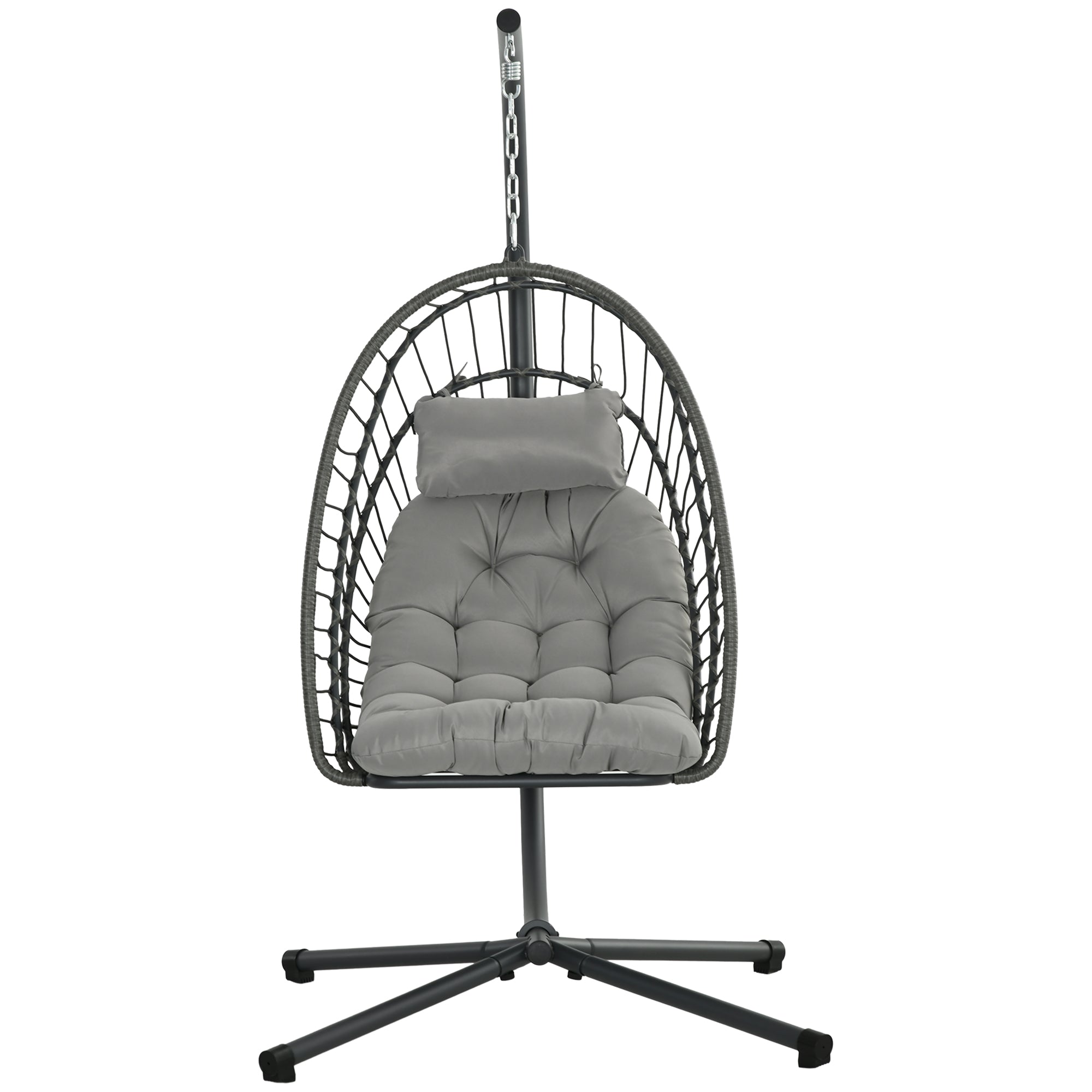 Outsunny Hängesessel Korbsessel Loungesessel, wetterbeständig, 1 Polster, 100 cm x 131 cm x 194 cm, Hellgrau