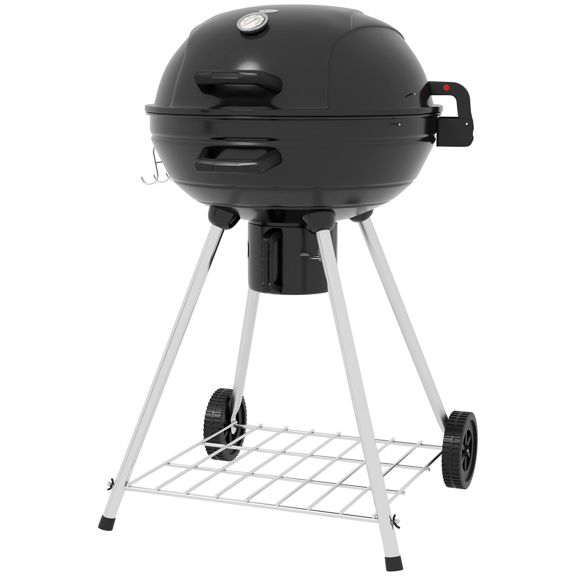 Outsunny Kugelgrill, Ø54 cm Grillrost, Warmhalterost, Ablage, Aschefach, Thermometer, 55 x 65 x 89 cm, Schwarz
