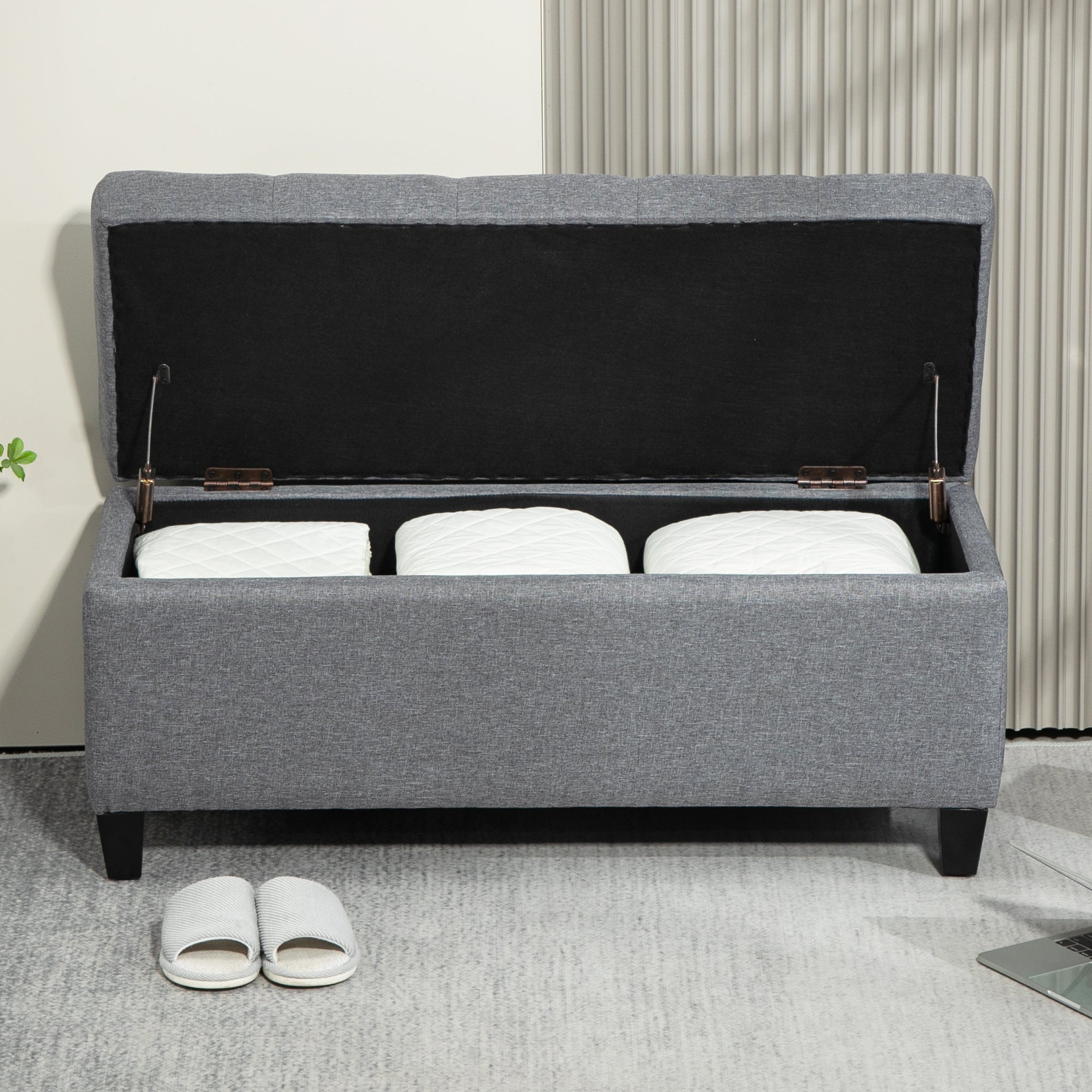 HOMCOM Sitzbank, Polsterbank mit Stauraum, leinenartiges Polyester, Kautschukholz, 100 x 40 x 44 cm, Hellgrau