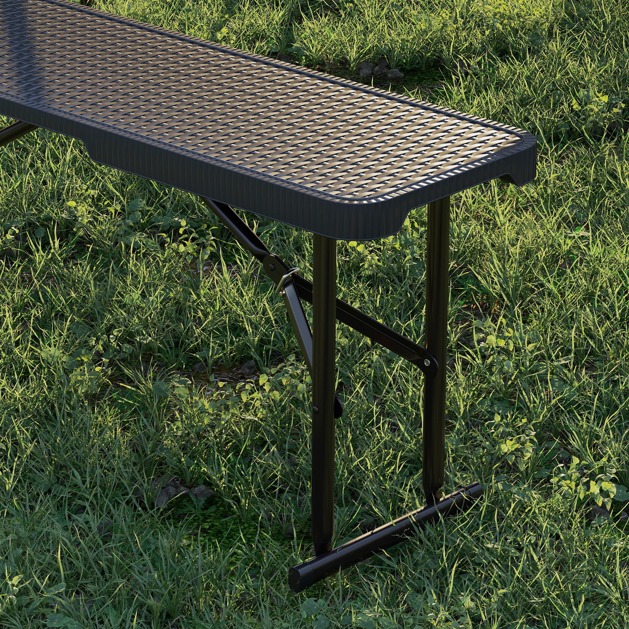Outsunny Picknicktisch und Bänke, 3-teiliges Set, faltbar, Kunststoff, Metall, Schwarz