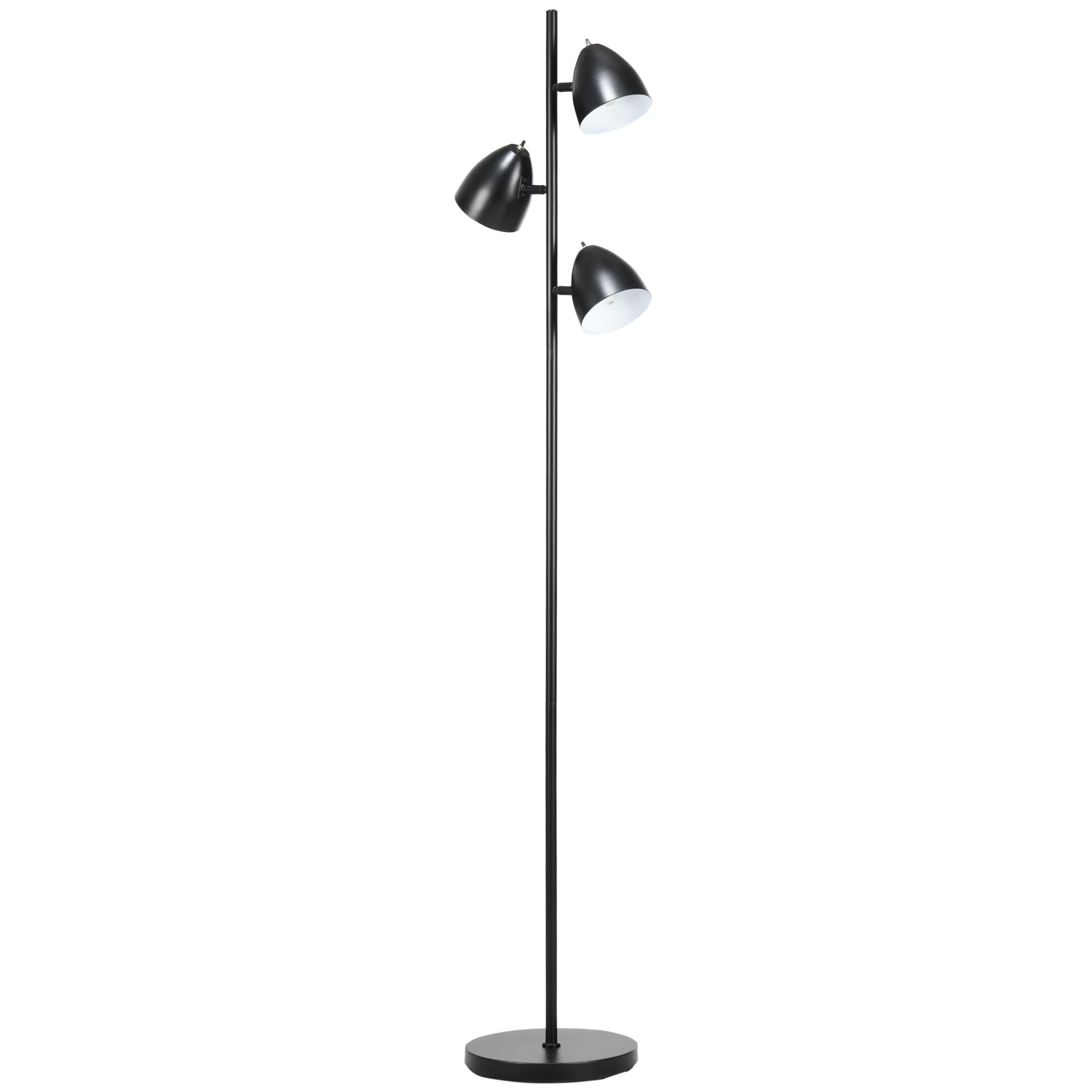 HOMCOM Stehlampe, Bodenlampe, 3 einstellbare Schirme, Metall, Schwarz