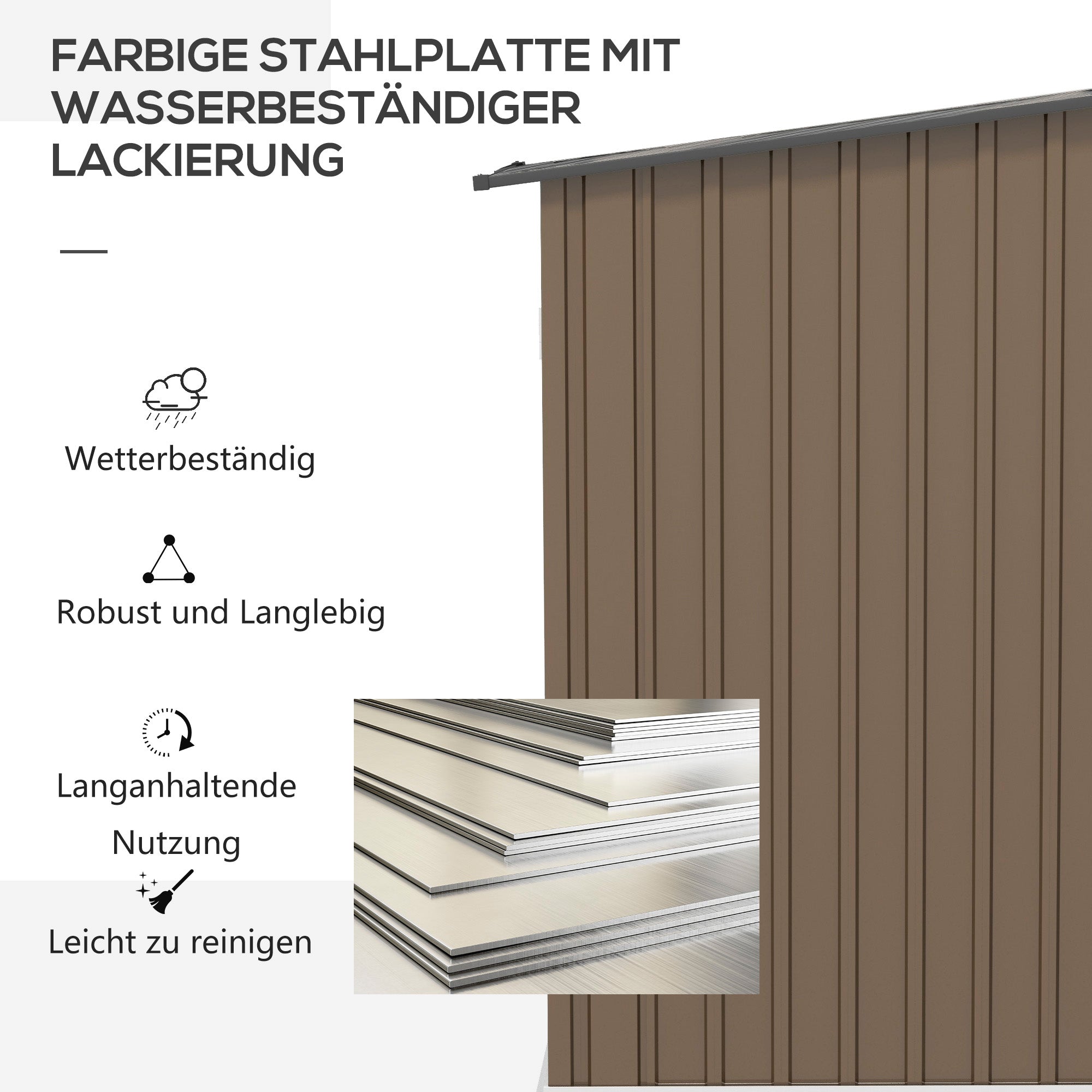 Outsunny Geräteschuppen aus Stahl 100 x 103 x 160cm Braun