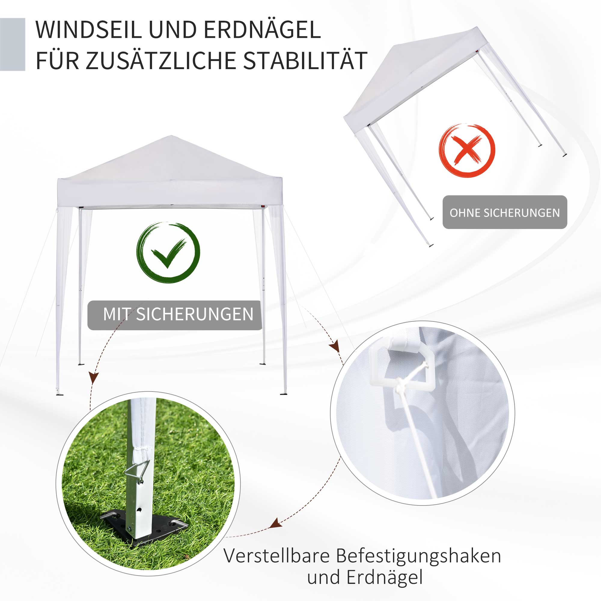 Outsunny Faltpavillon, Bierzelt, 4 abnehmbare Seitenwände, 2 Fenster, Metallrahmen, 2 x 2m, Weiß
