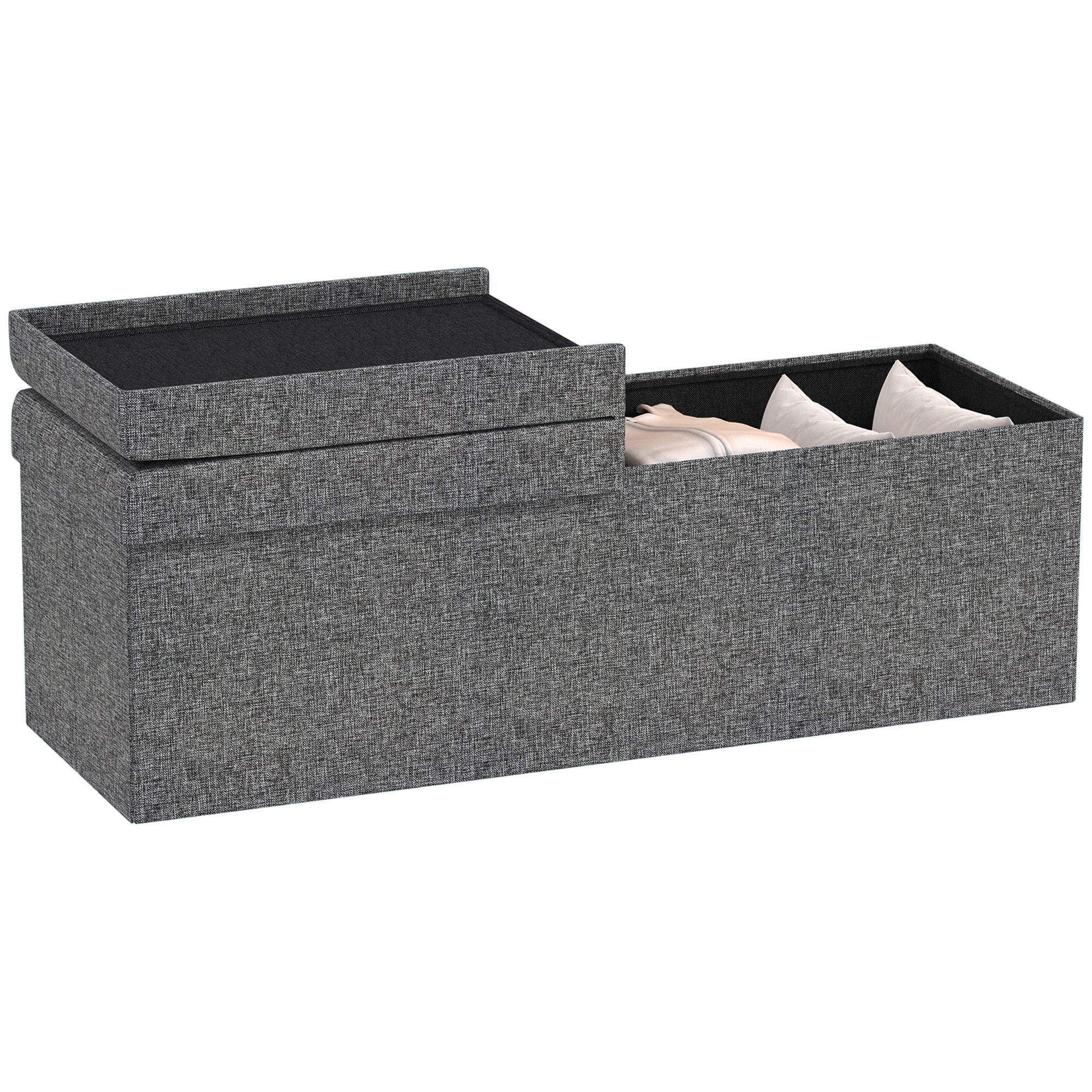 HOMCOM Fußhocker mit Stauraum, faltbares Design, weiche Polsterung, für Flur, Wohnzimmer, Schlafzimmer, Dunkelgrau
