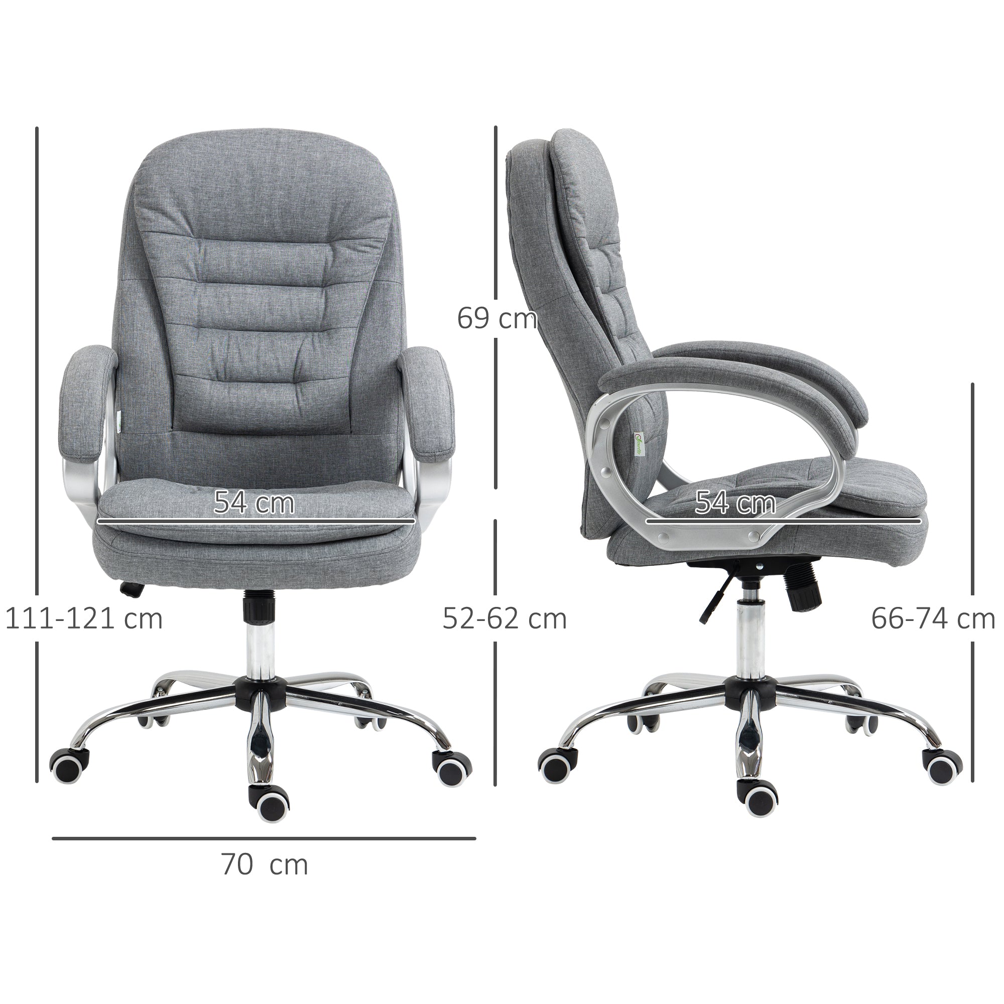 Vinsetto Bürostuhl Arbeitsstuhl Schreibtischstuhl Drehstuhl 360° Ergonomisch Wippfunktion Höhenverstellbar Grau Leinen 64 x 75 x 111-121 cm
