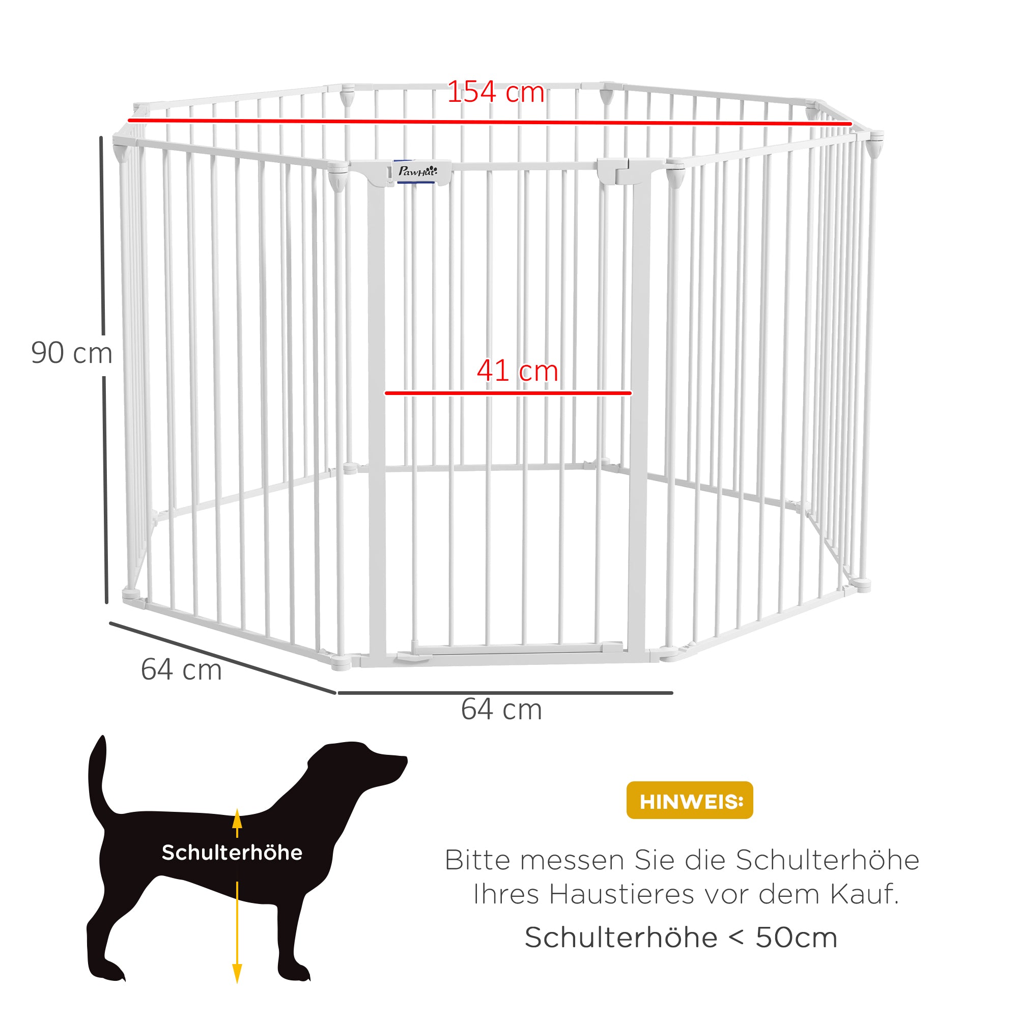 PawHut 2-in-1 Welpenauslauf und Absperrgitter, 8 Paneele, verriegelbare Tür, Stahl, 90 cm Höhe, weiß