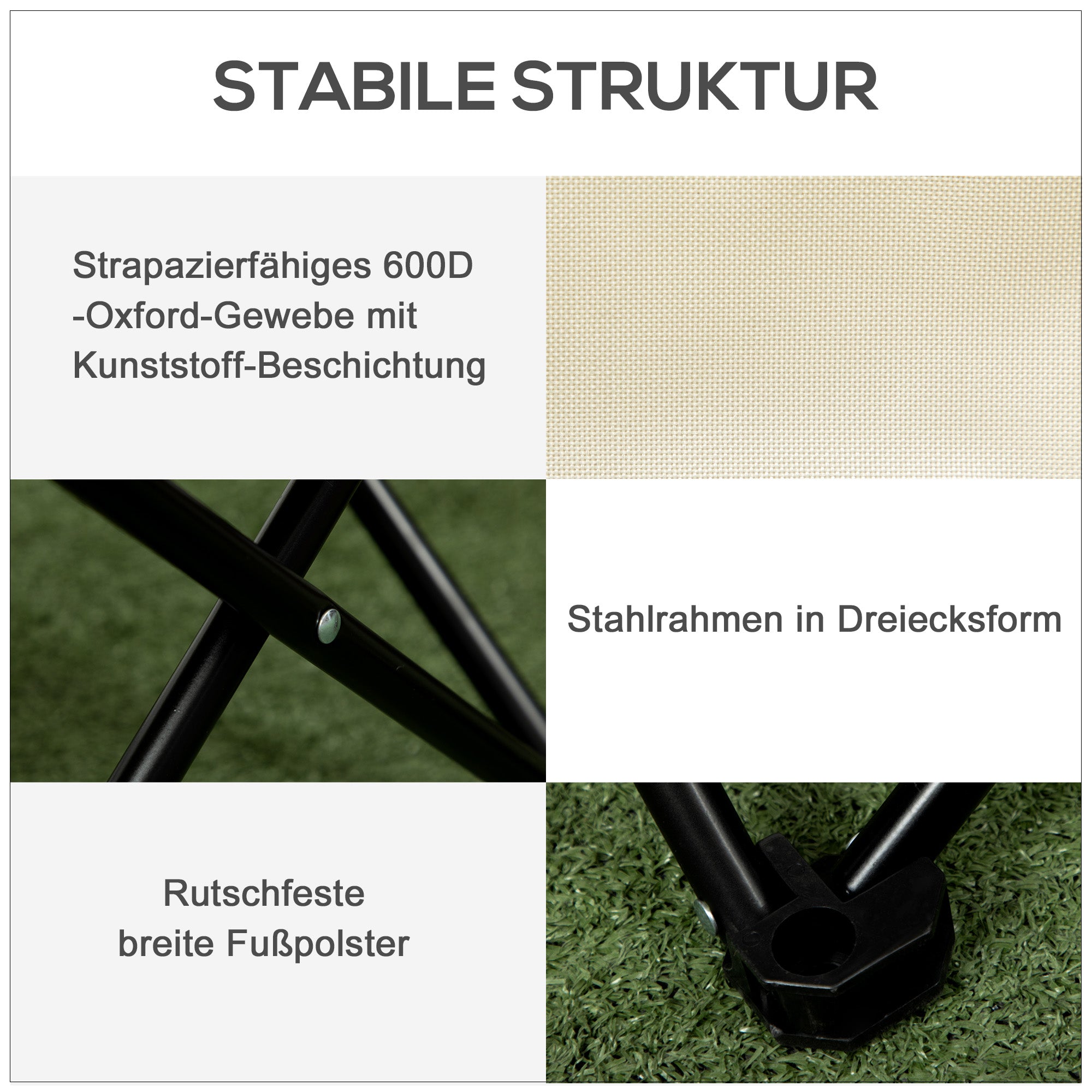 Outsunny Campingstuhl, faltbar, Stahlrahmen, Stoffsitz, Tragetasche, Weiß