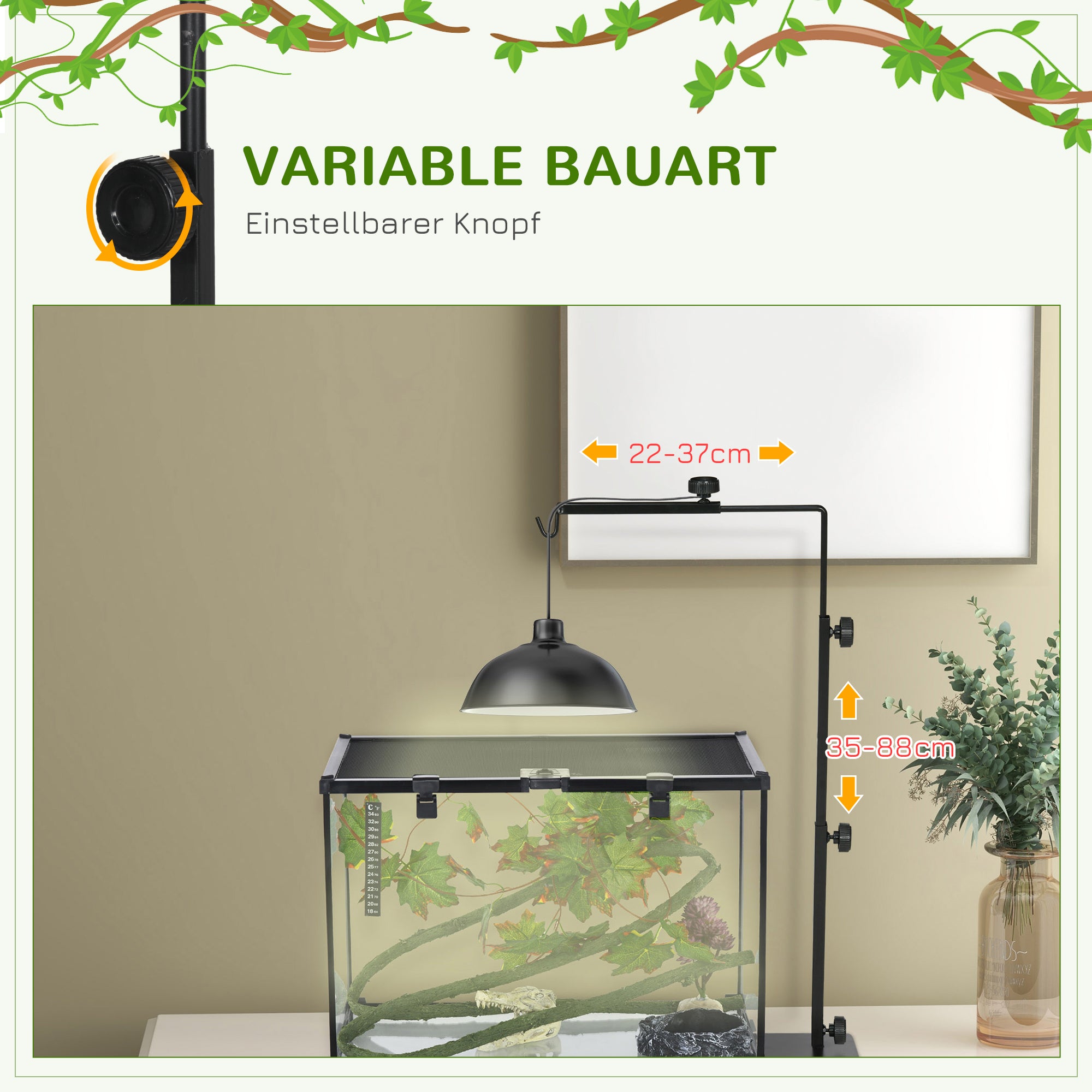 PawHut Wärmelampenständer für Terrarrien, höhenverstellbar, 40x15x95cm, Schwarz