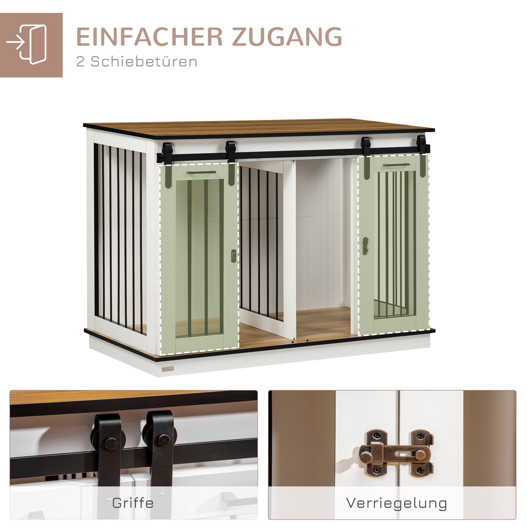PawHut Hundekäfig mit 2 Türen, Hundebox, Transportbox für Hunde, rustikales Design, verriegelbar, Weiß