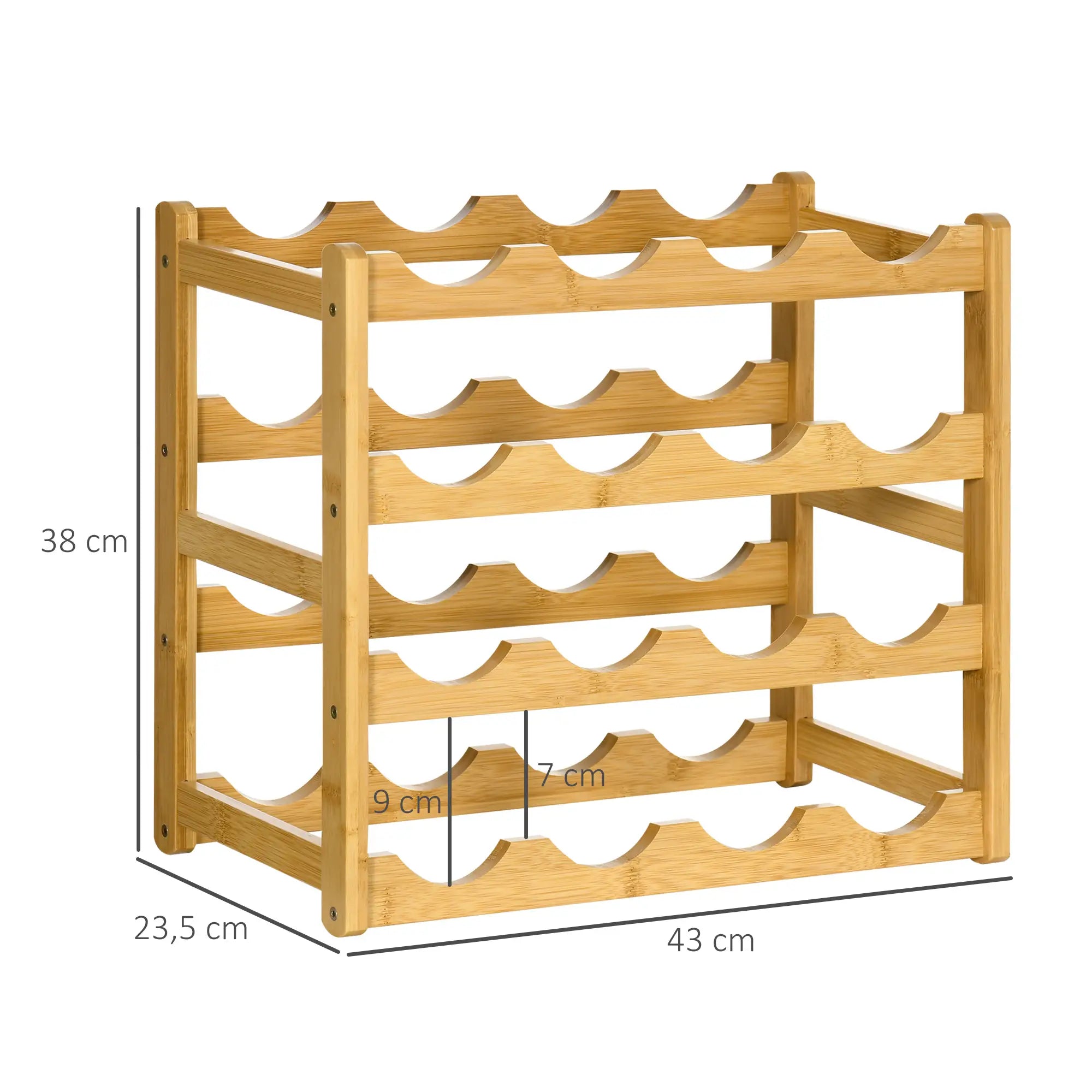 HOMCOM Weinregal aus Bambus für 16  Weinflaschen, 4 Regale, 43 cm x 23,5 cm x 38 cm Natur