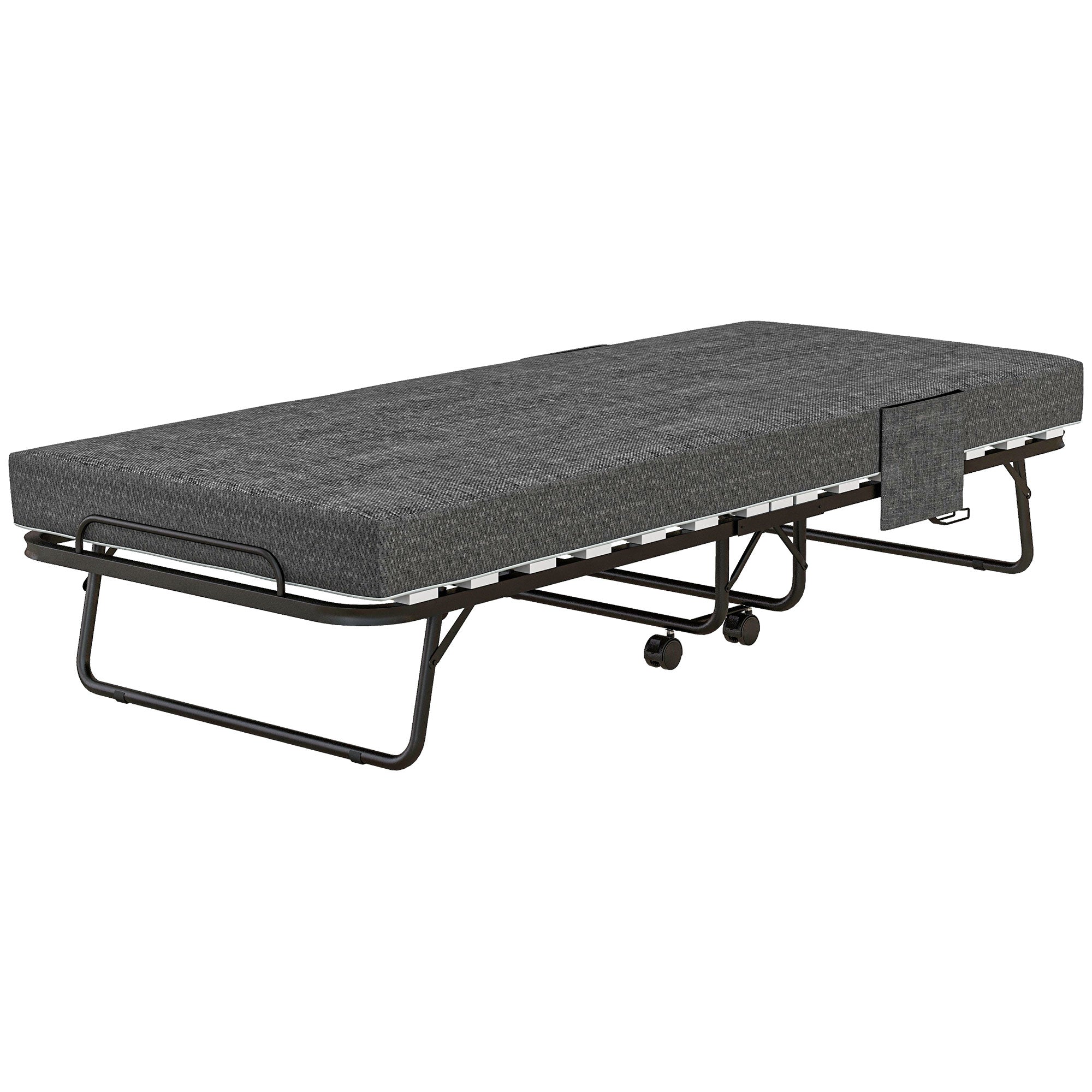 HOMCOM Klappbett, Matratze, 4 Rollen, Metallgestell, bis 150 kg, 190 x 80 x 42 cm, Dunkelgrau