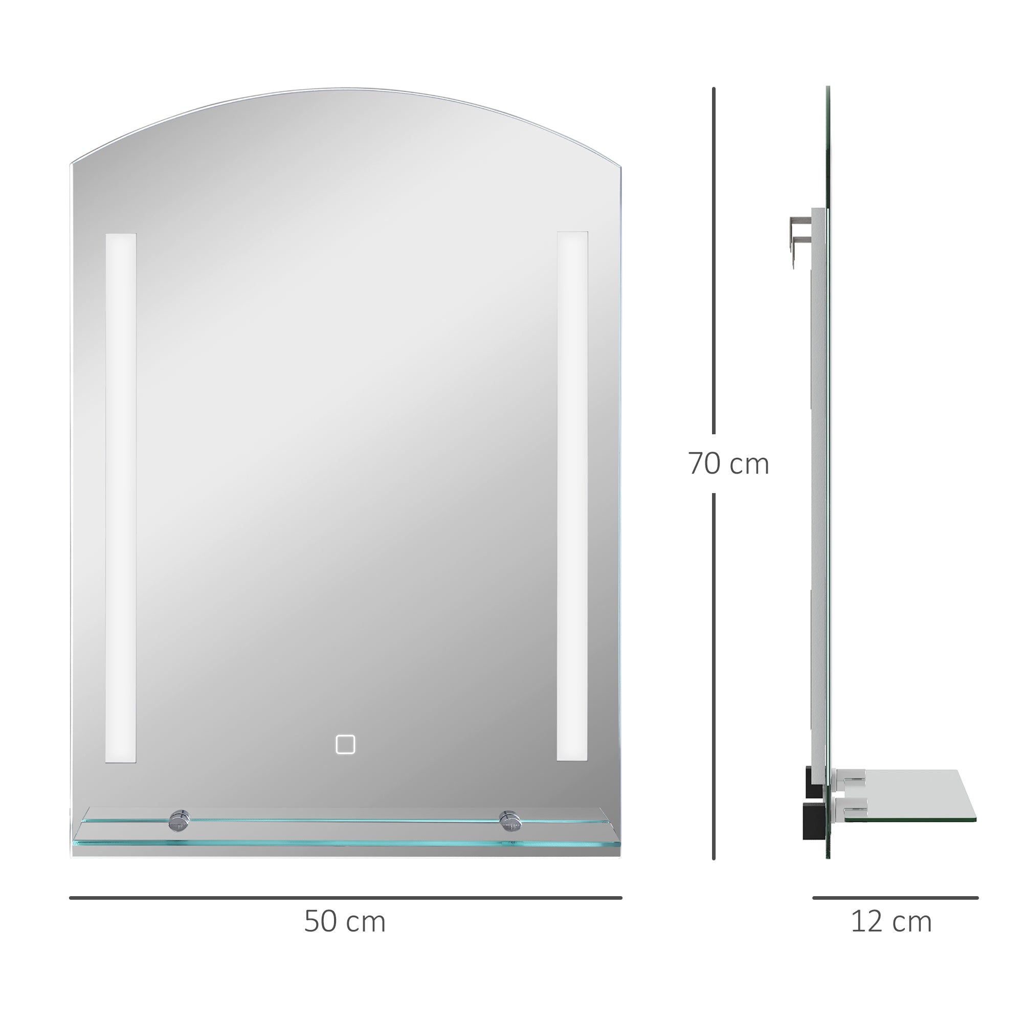 kleankin Badezimmerspiegel mit LED-Beleuchtung, elegant und hochwertig, Glas, Aluminium, Kunststoff, 50L x 12B x 70H cm