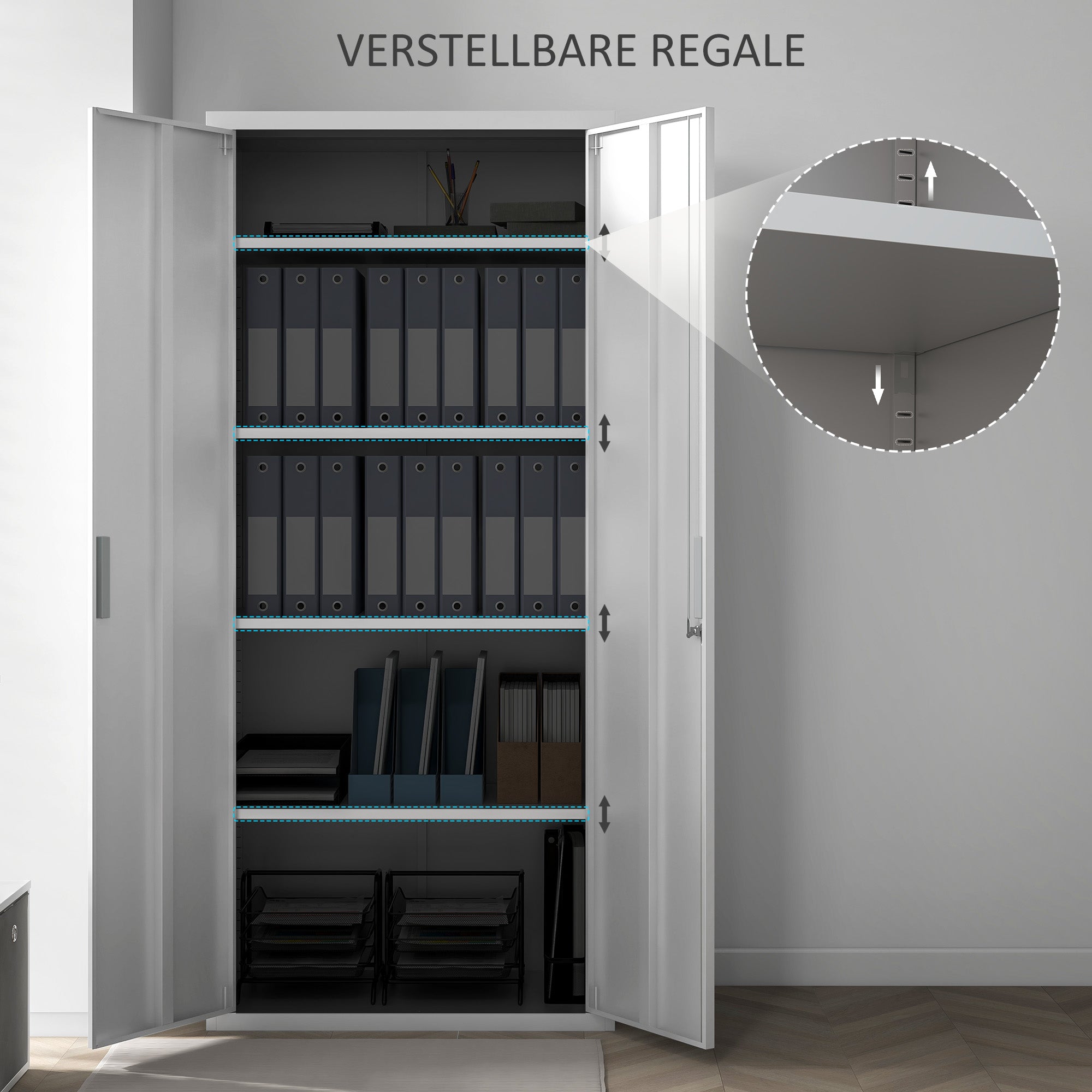 HOMCOM Aktenschrank, Büroschrank, 5 Regale, Metall, 80B x 40T x 180H cm, Weiß