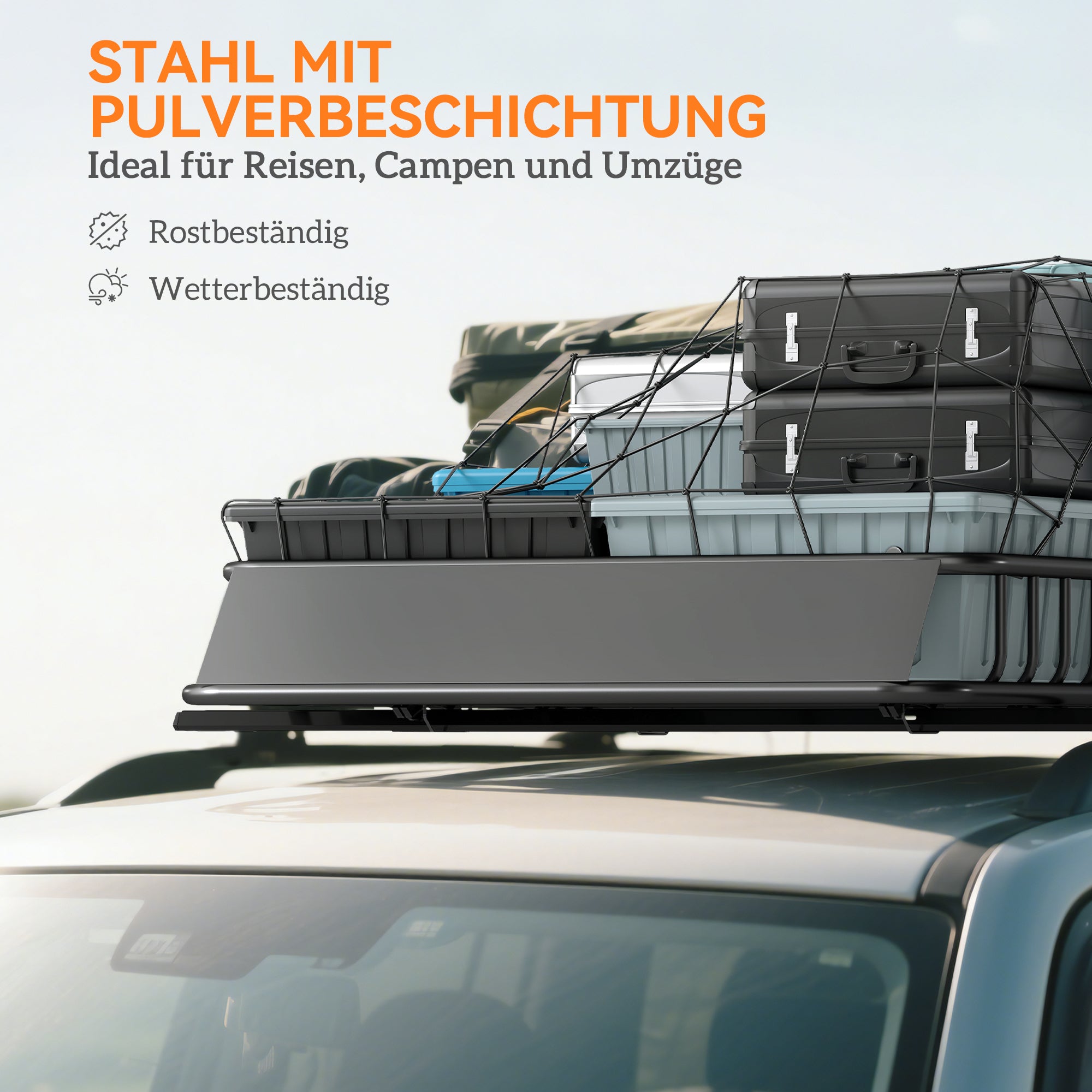 HOMCOM Dachgepäckträger für Autos, Autodach-Korb, 90,7 kg Tragkraft, Dachträger mit Windabweiser, Stahlrohre, Schwarz